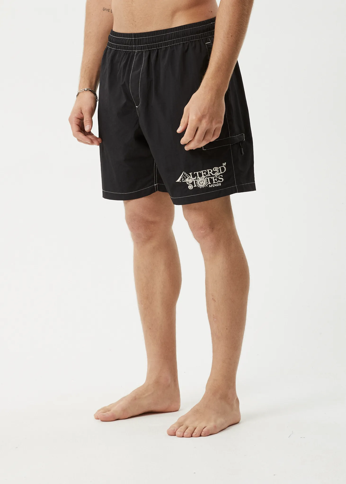 AFENDS Mens Deep State - Baywatch Swim Short 18" - Black