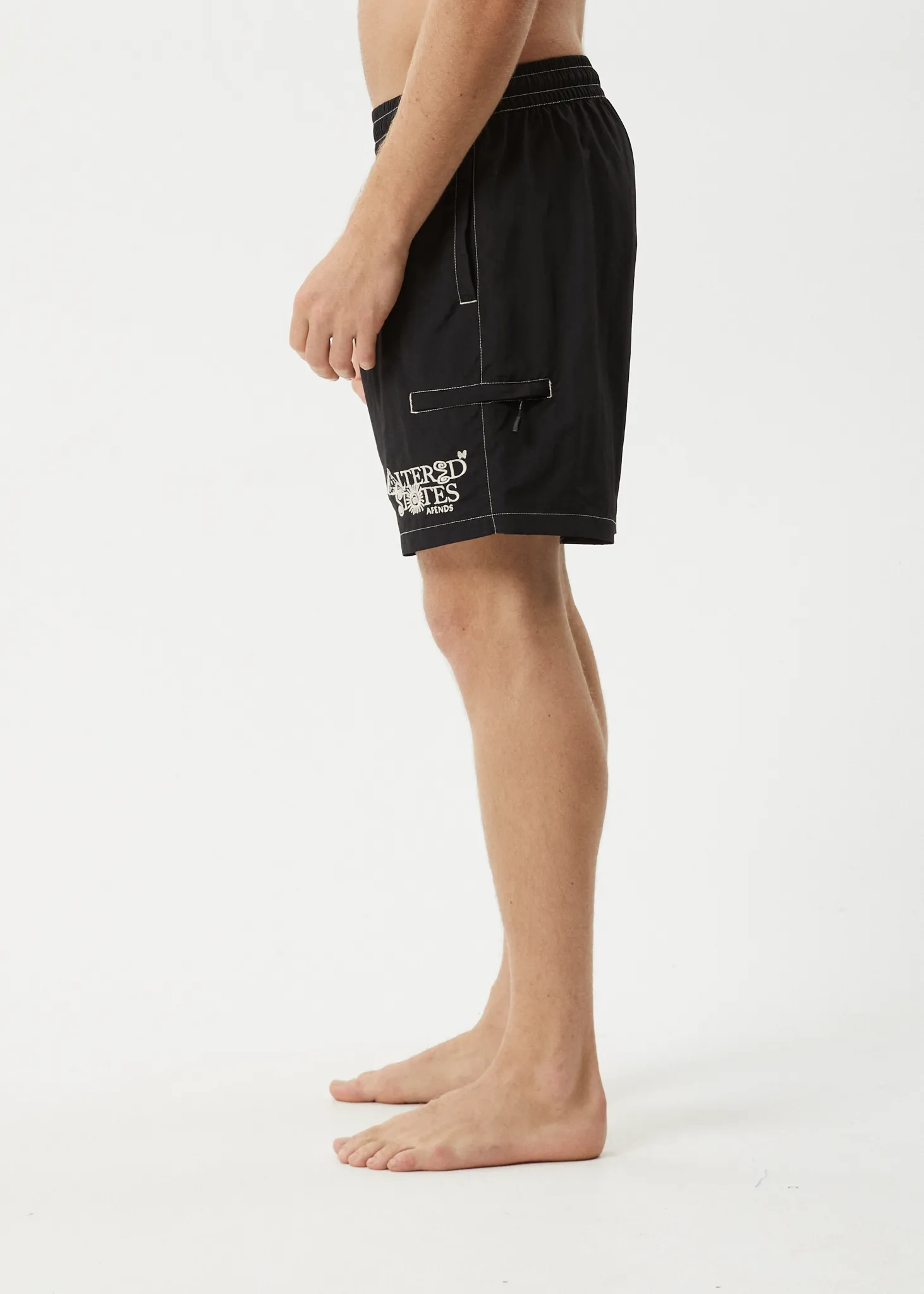 AFENDS Mens Deep State - Baywatch Swim Short 18" - Black