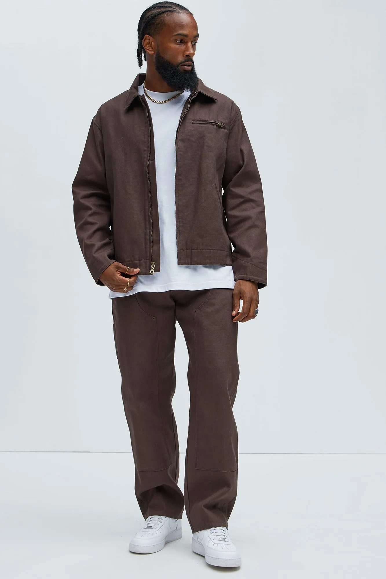 Alexander Utility Canvas Zip Work Jacket - Brown