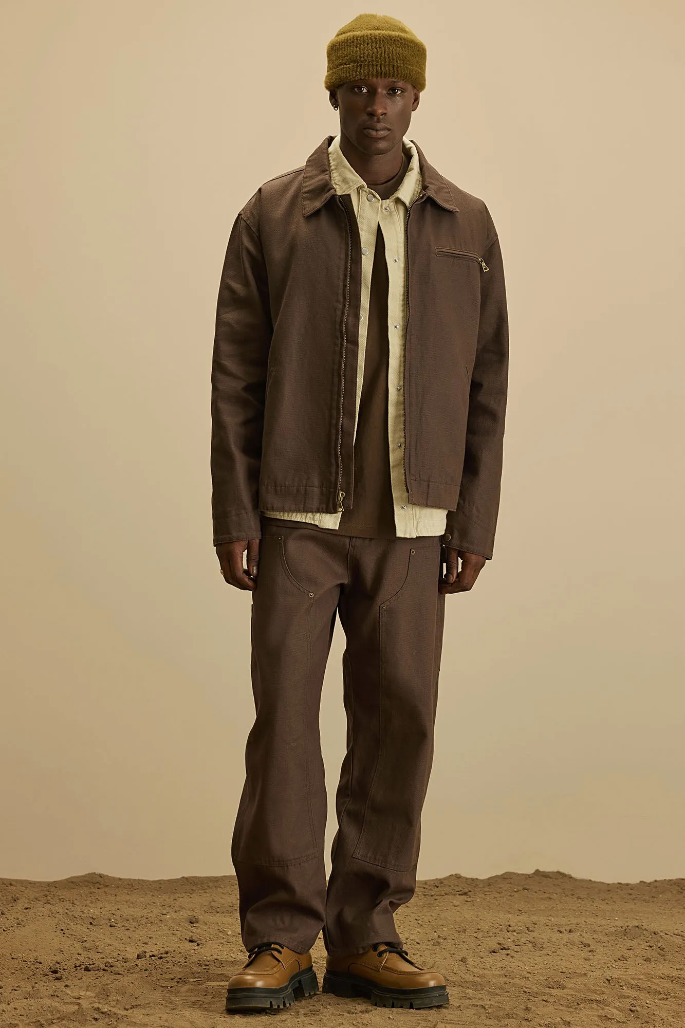 Alexander Utility Canvas Zip Work Jacket - Brown