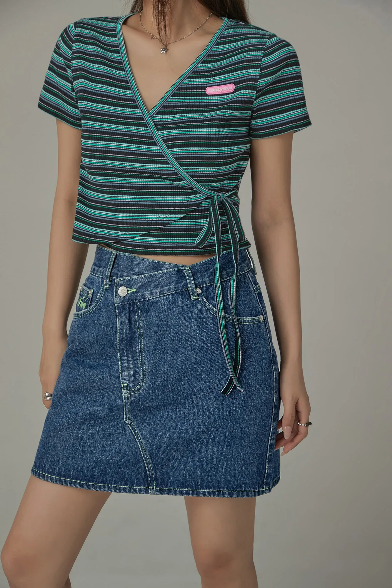 Asymmetrical Button Daily Denim Mini Skirt