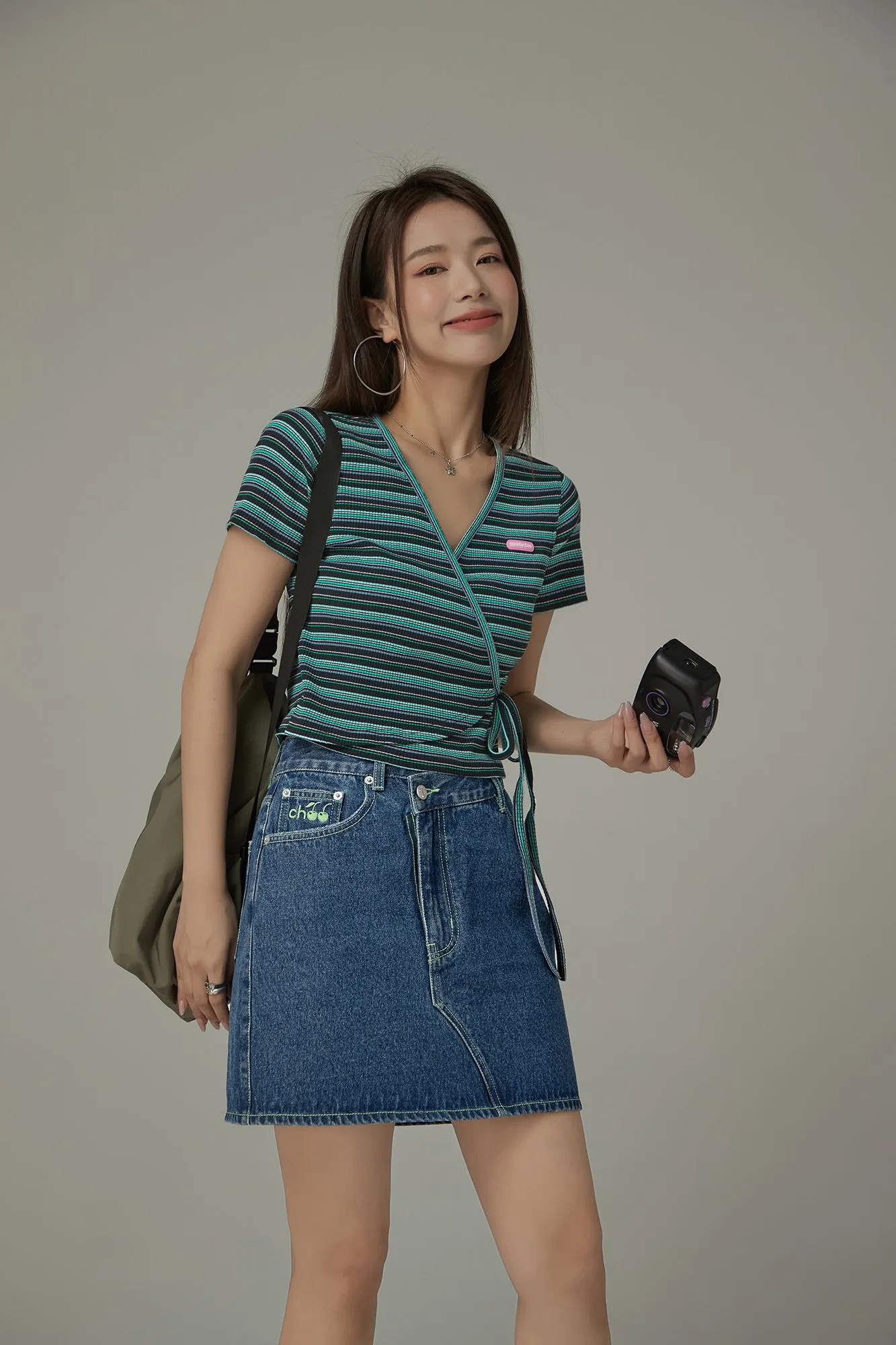 Asymmetrical Button Daily Denim Mini Skirt