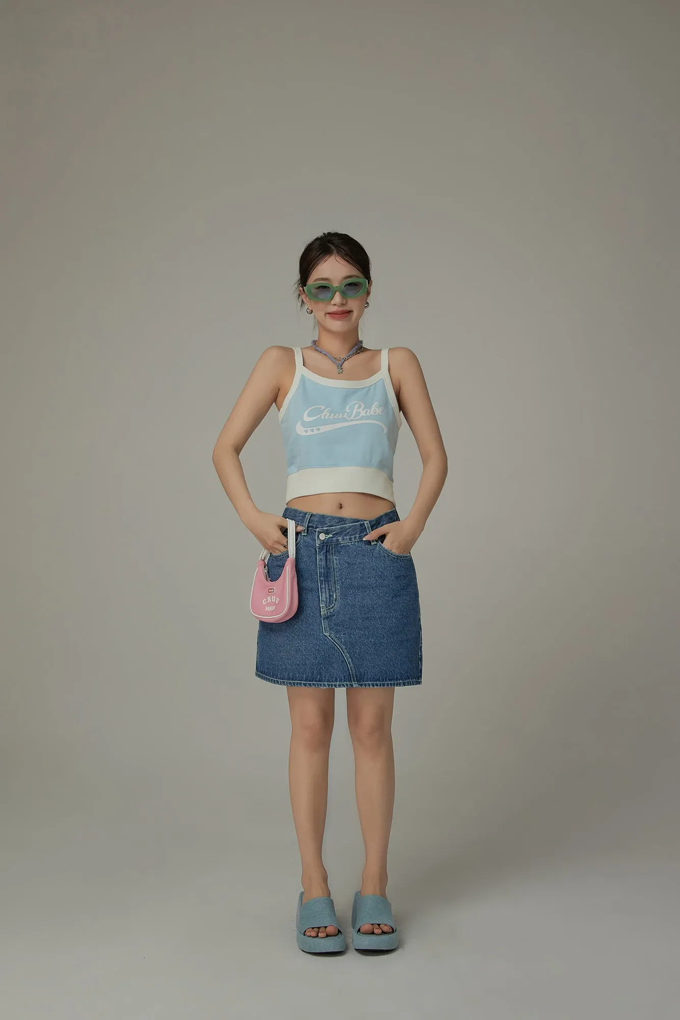 Asymmetrical Button Daily Denim Mini Skirt