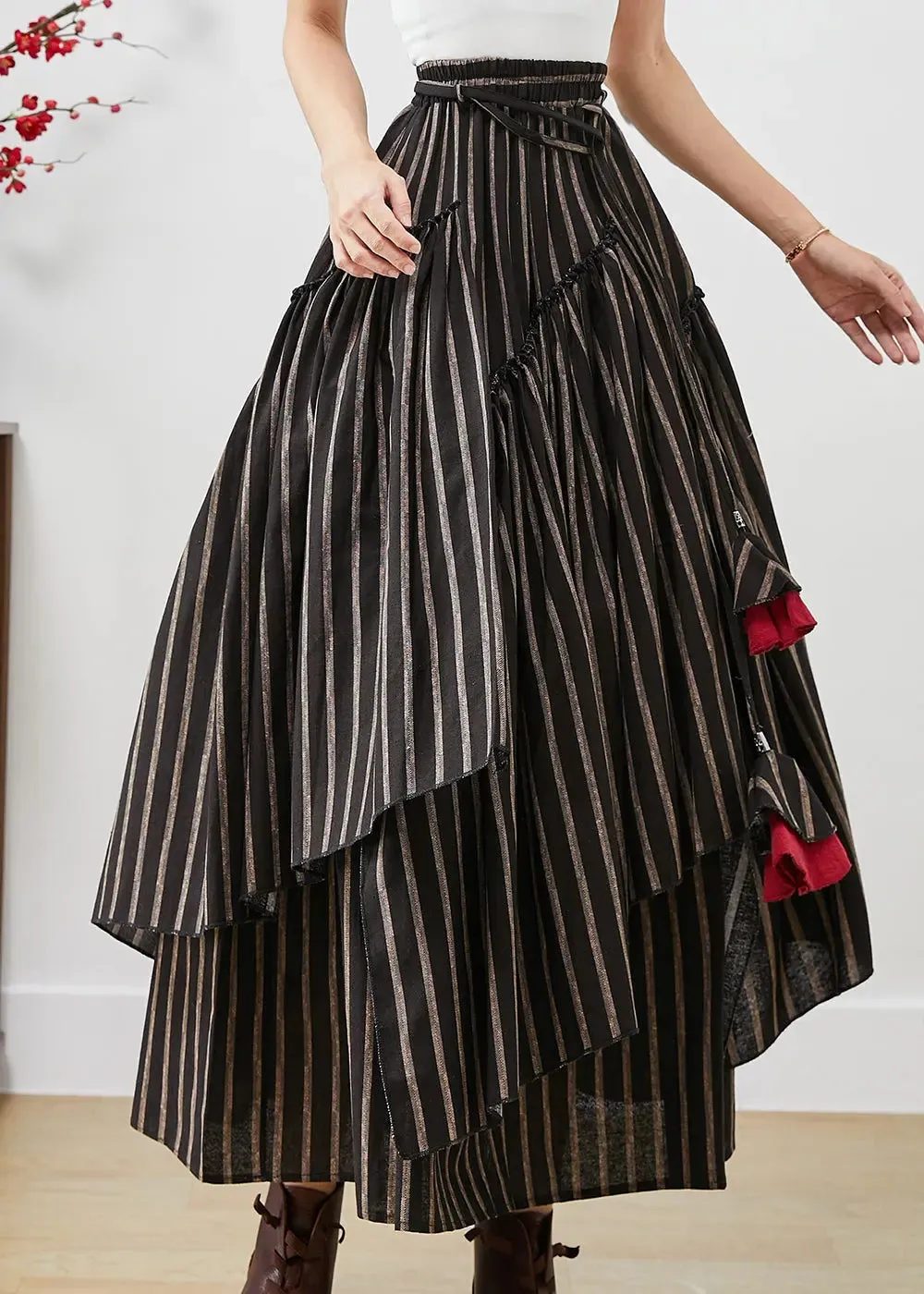 Asymmetrical Striped Cotton Skirt Fall