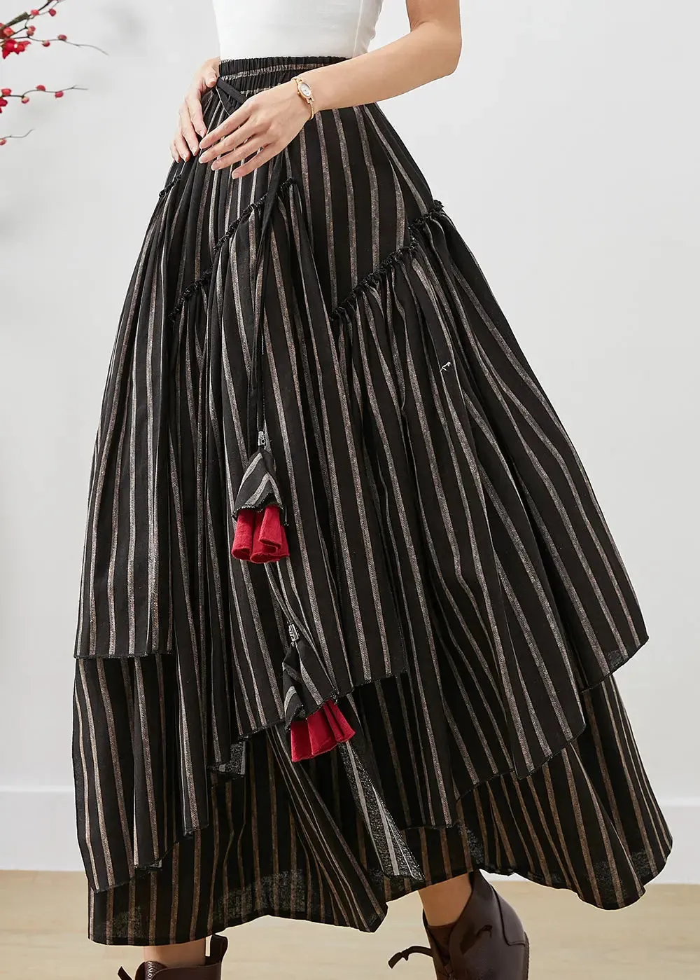 Asymmetrical Striped Cotton Skirt Fall