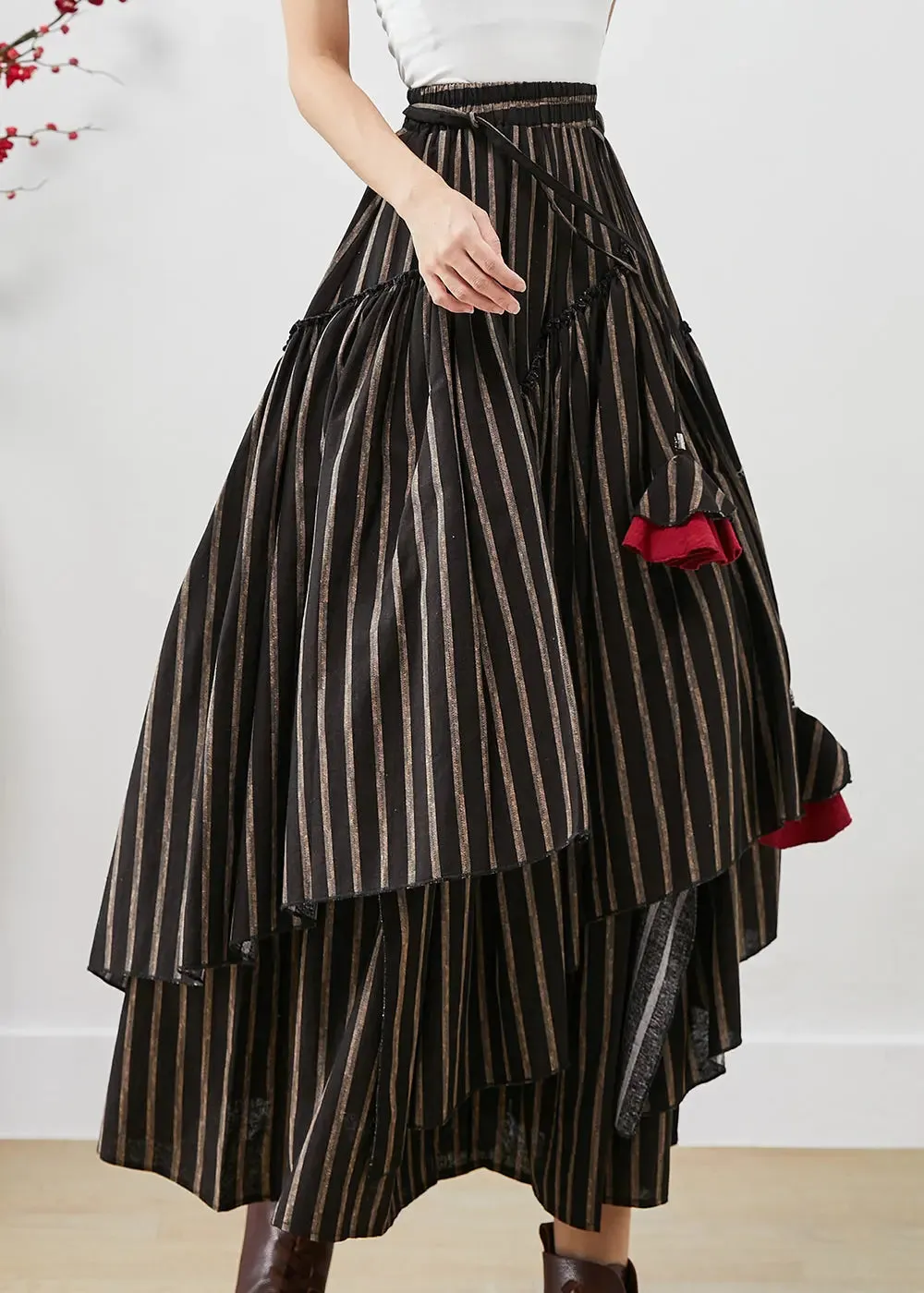 Asymmetrical Striped Cotton Skirt Fall