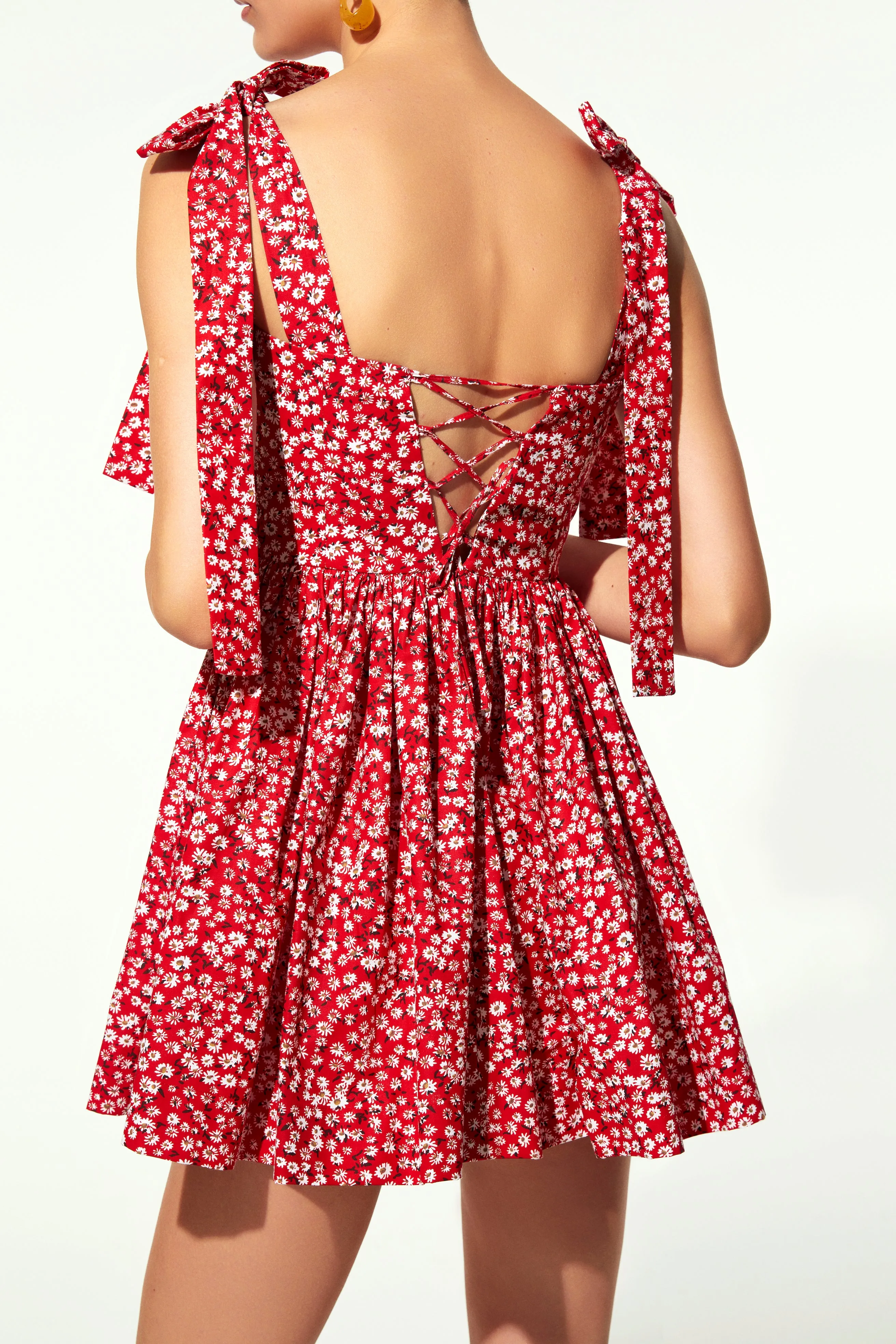 Audree Floral Print Poplin Mini Dress in Candy Red