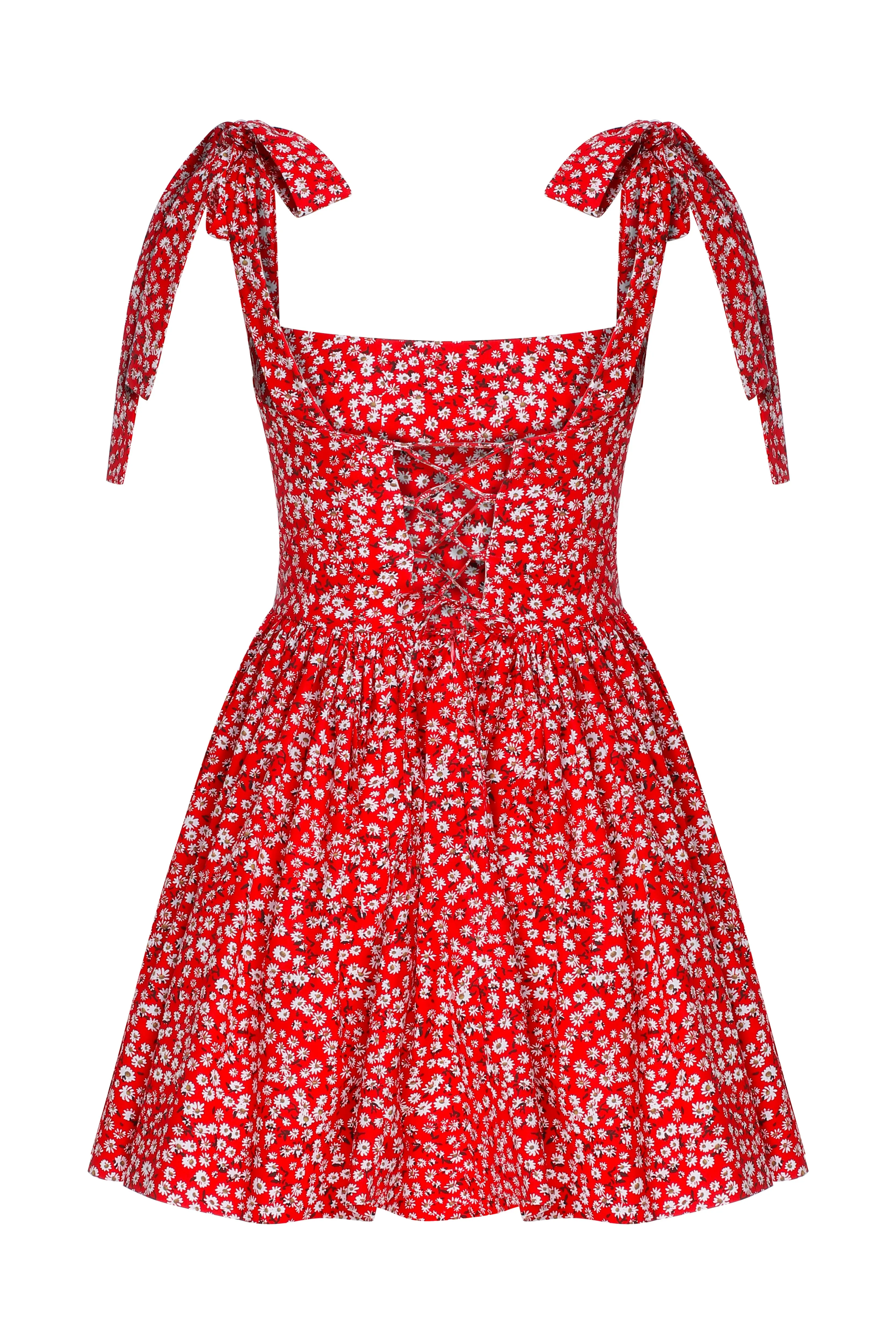 Audree Floral Print Poplin Mini Dress in Candy Red