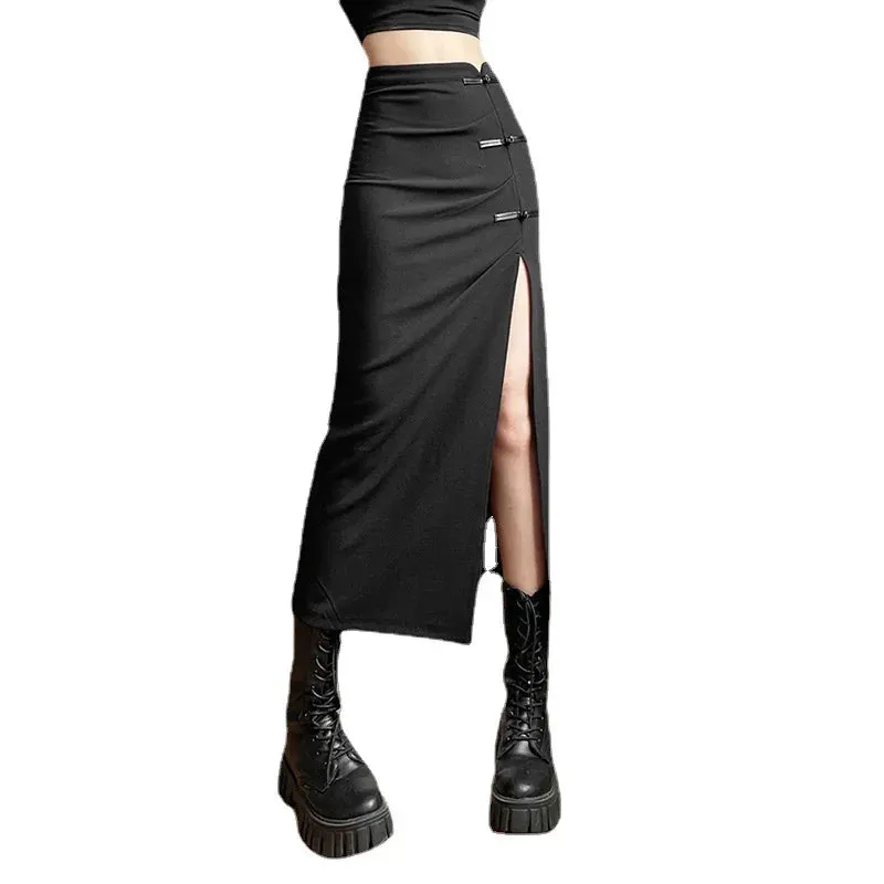 Black Sexy Women A-line Slit Gothic Long Skirt