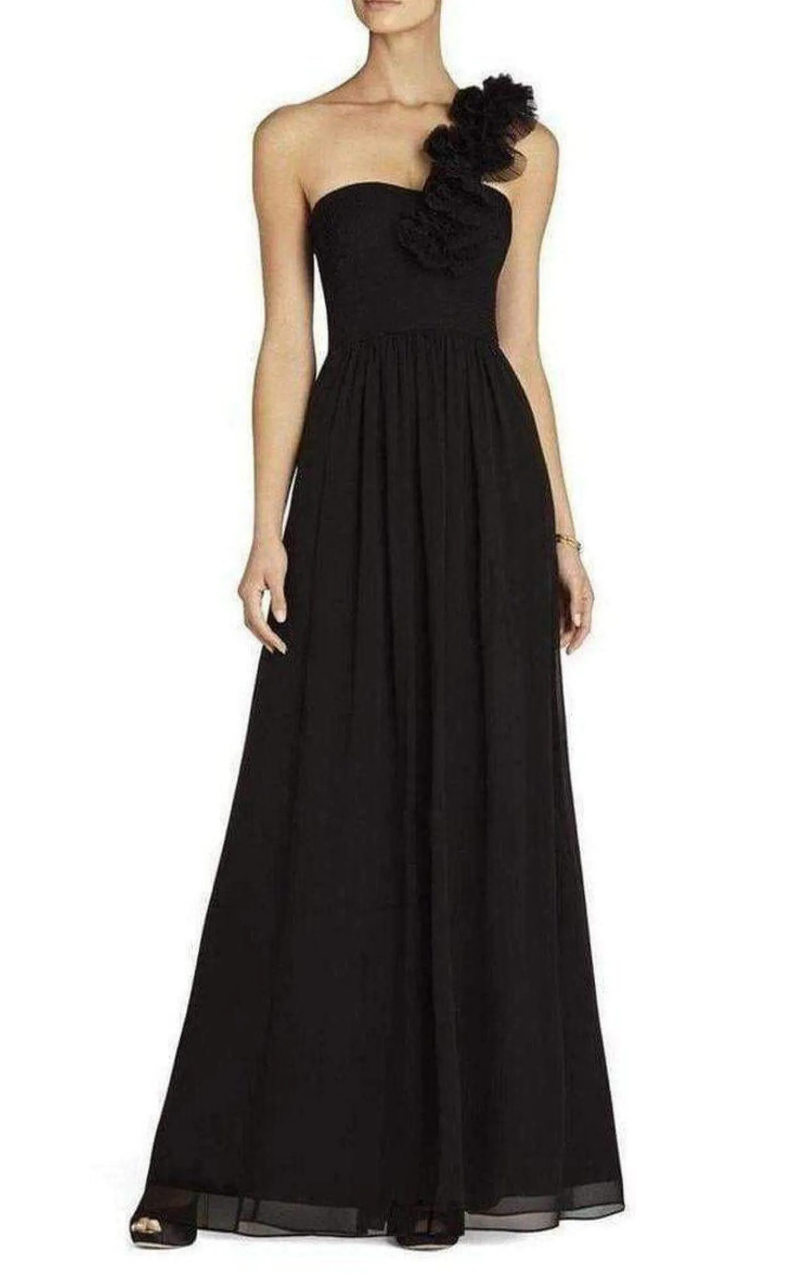 Black Silk Chiffon Patricia One Shoulder Dress