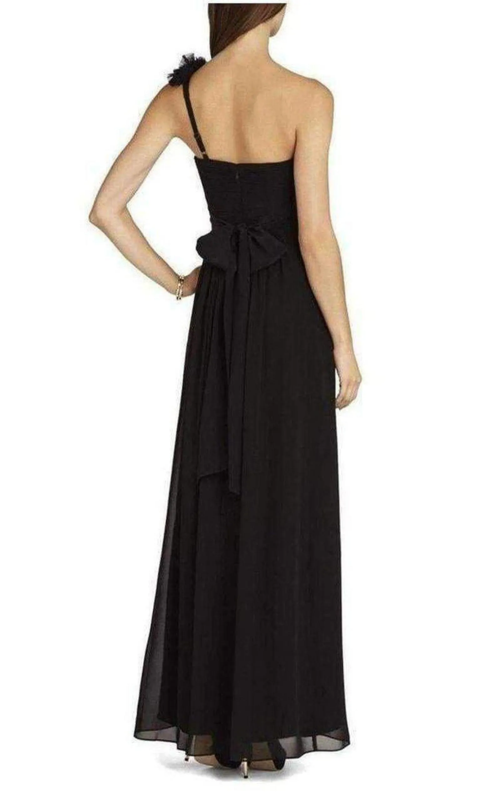 Black Silk Chiffon Patricia One Shoulder Dress