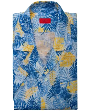 Blue and Yellow Linen Short Sleeve Sport Shirt