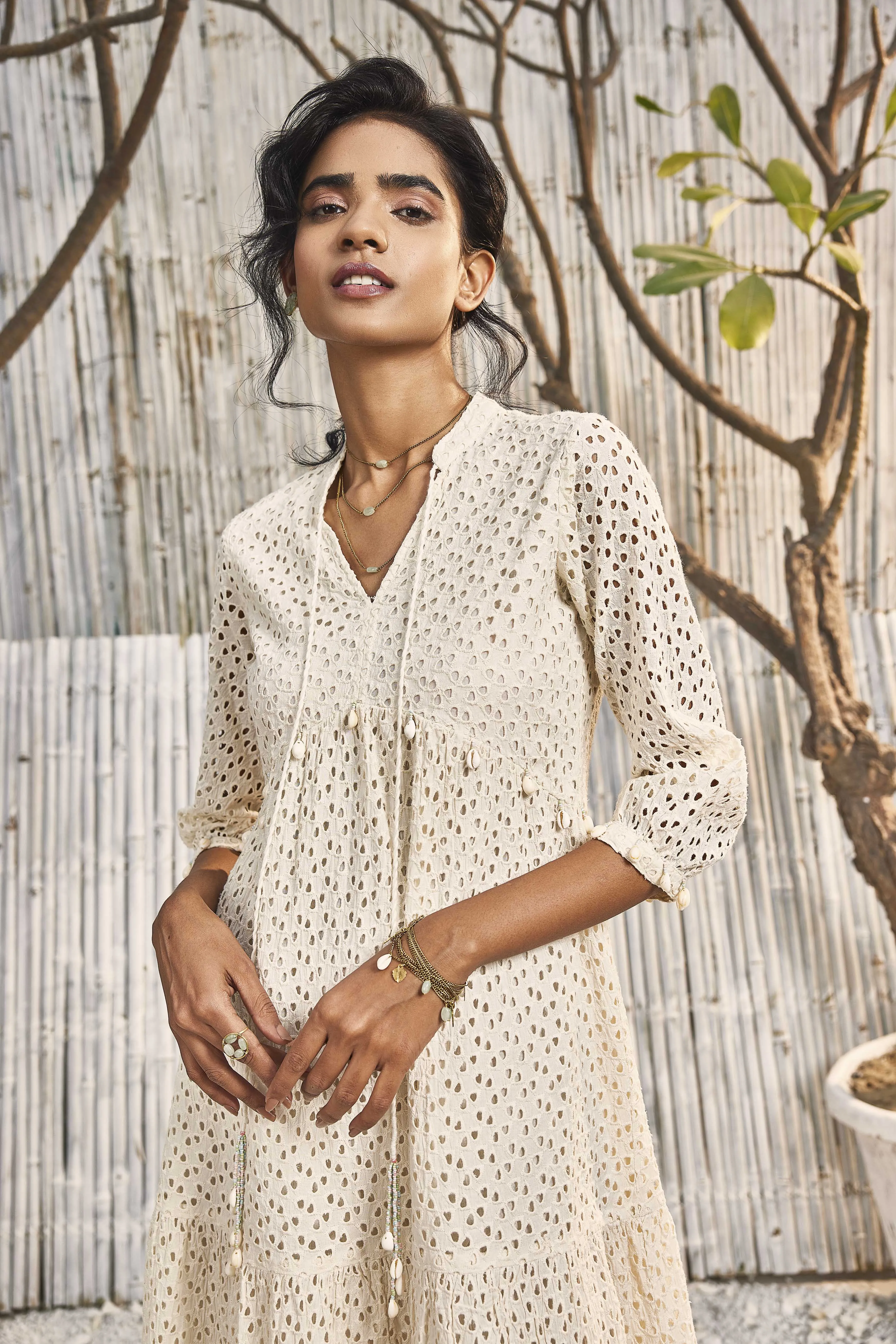 Breezy Cotton Cutwork Ivory Dress