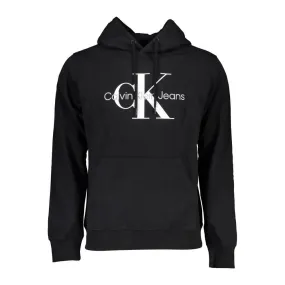 Calvin Klein Sleek Black Cotton Hoodie with Logo Print