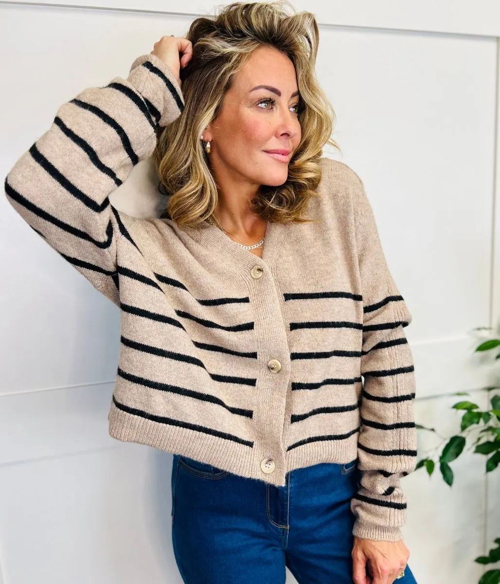 Camel & Black Striped Relaxed Cardigan