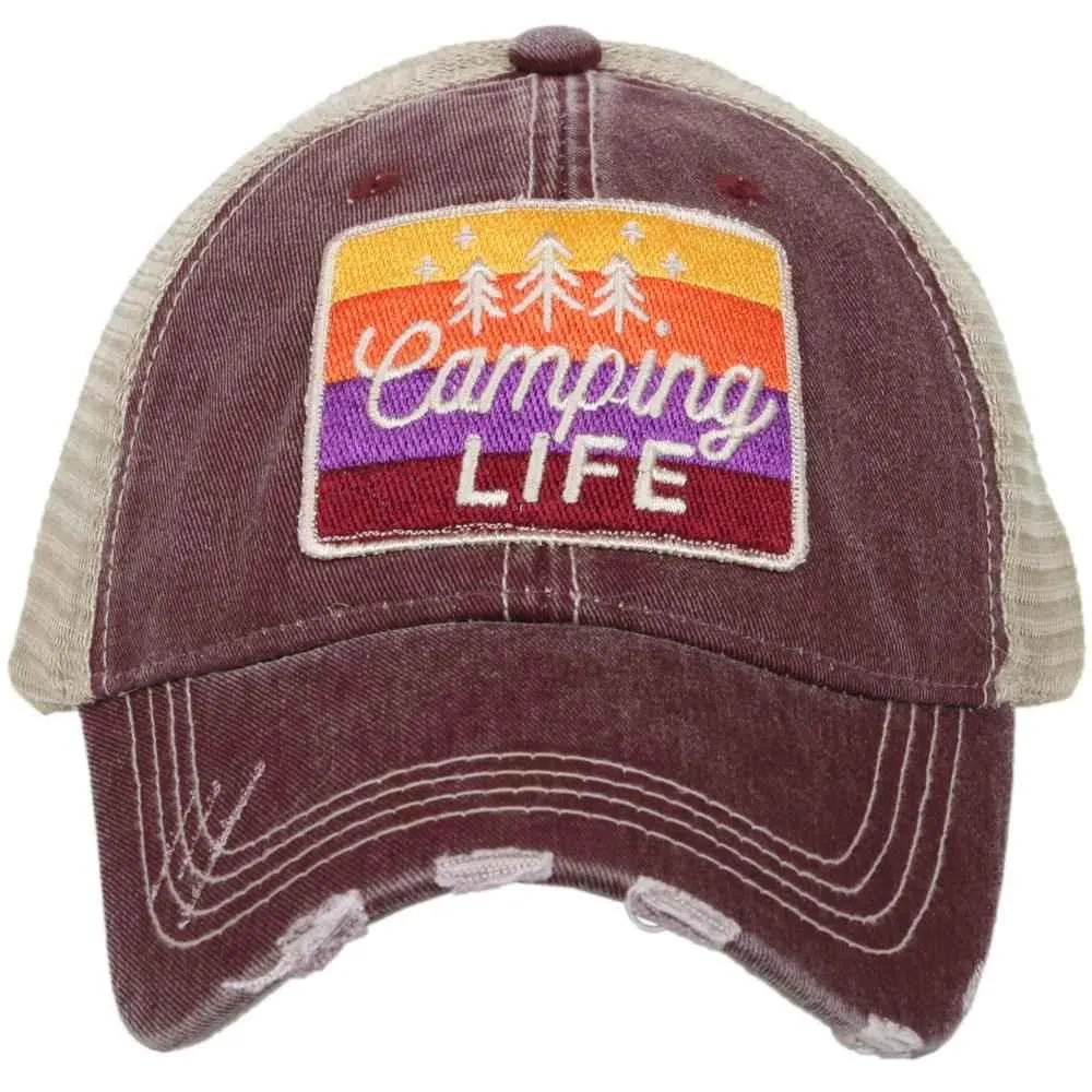 Camping life Tshirts Hats Purple peach gray green brown S - XXL Camp shirts Unisex