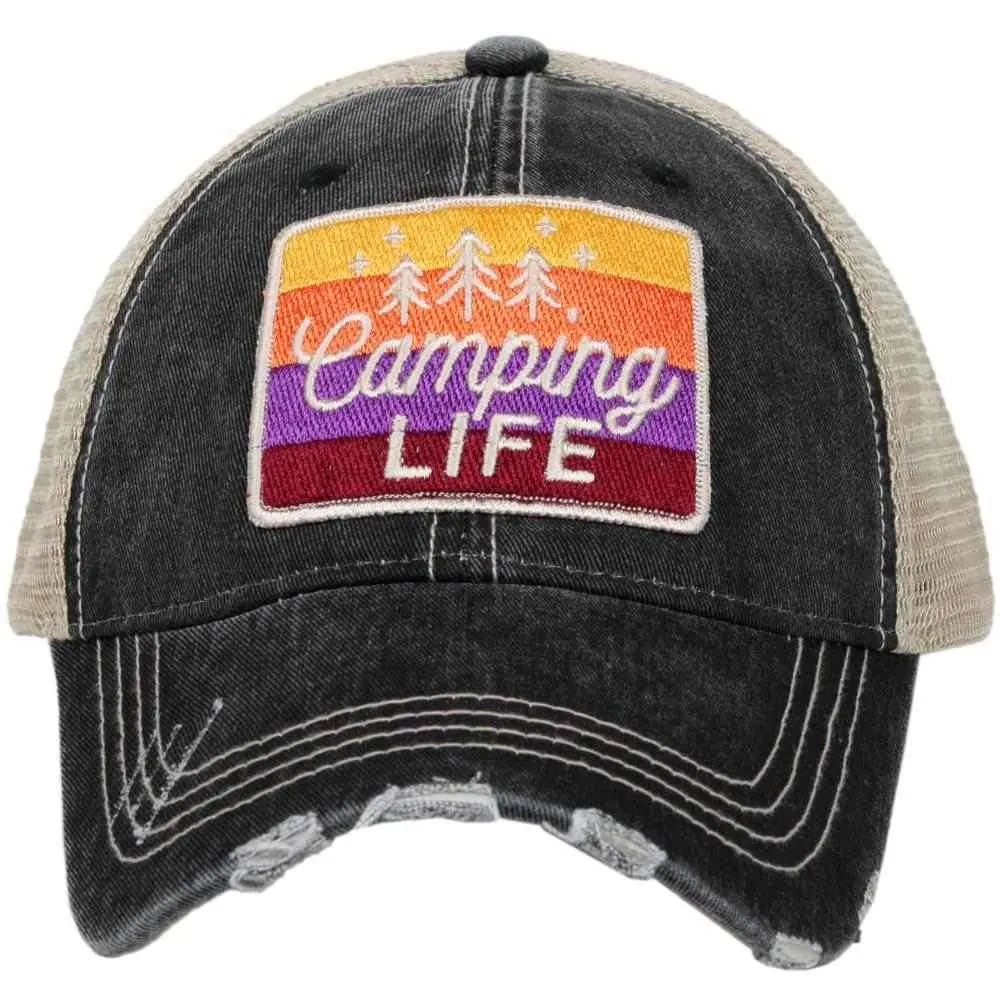 Camping life Tshirts Hats Purple peach gray green brown S - XXL Camp shirts Unisex