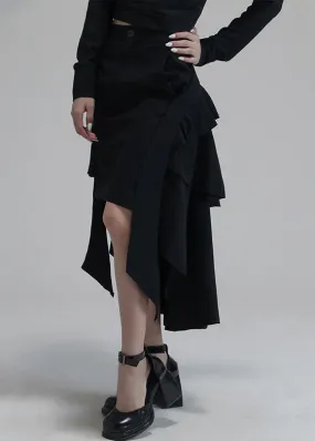 Chic Black Asymmetrical Pockets High Waist Cotton Skirts Spring AS1009