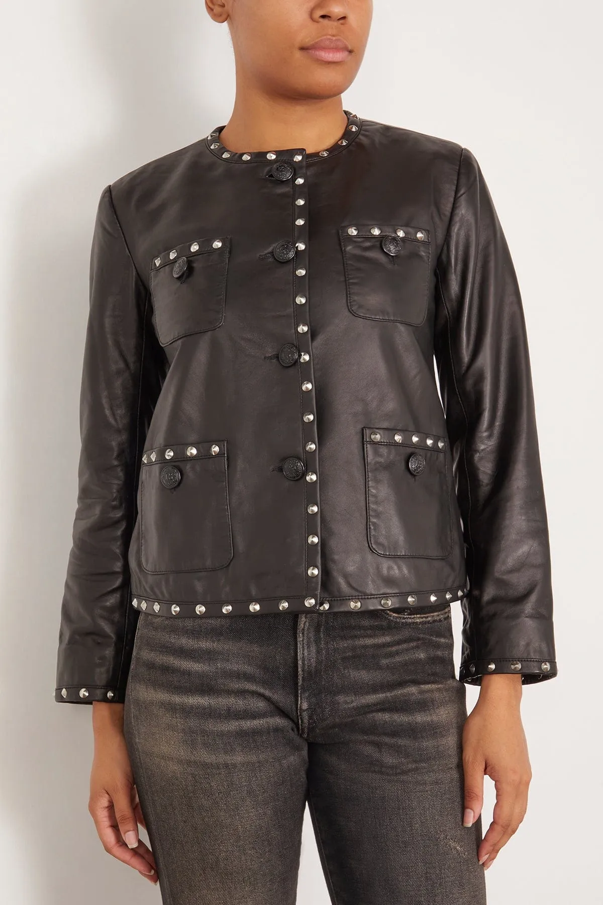 Cropped Slouch Jacket in Black Leather