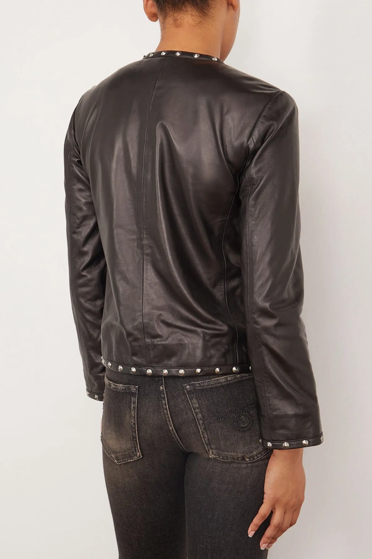 Cropped Slouch Jacket in Black Leather