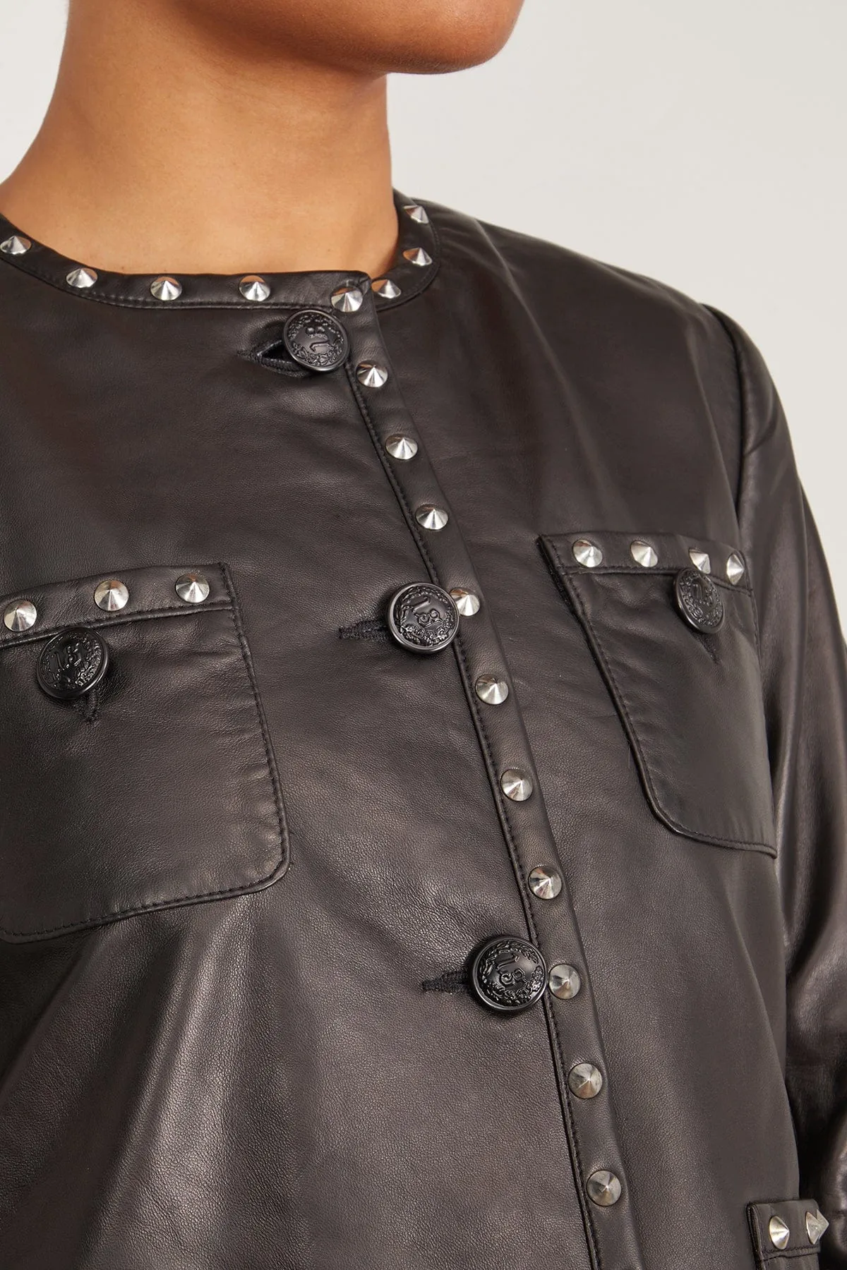 Cropped Slouch Jacket in Black Leather