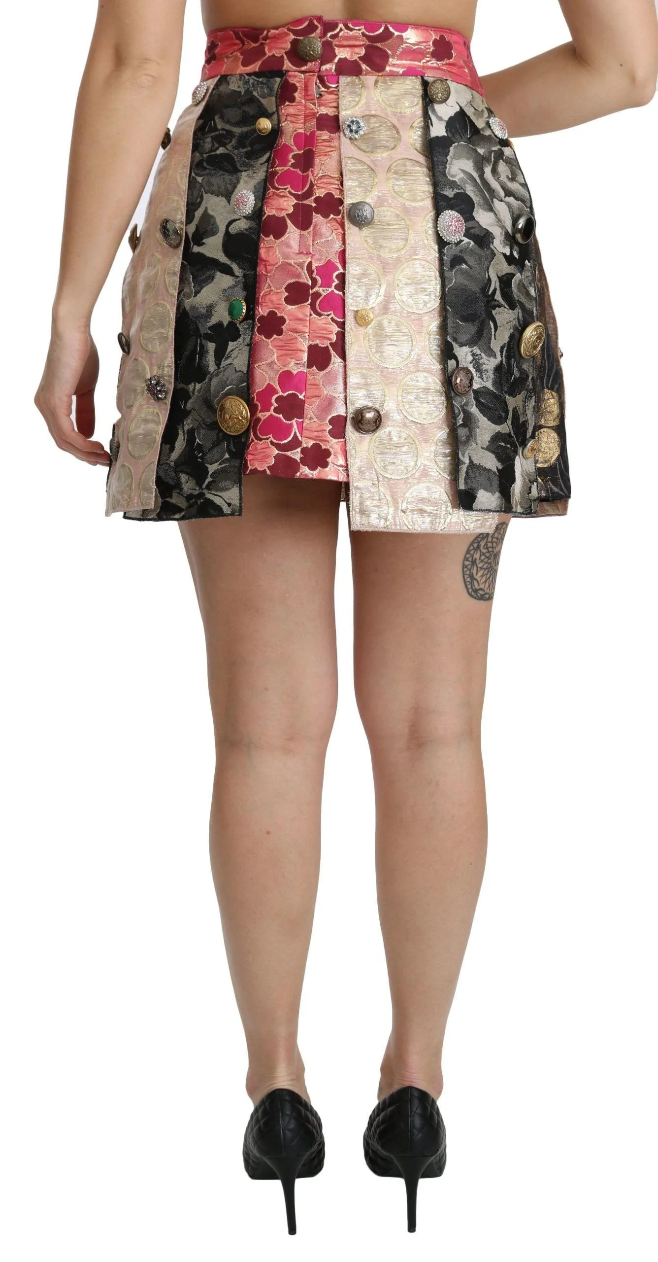 Dolce & Gabbana Multicolor Floral Jacquard Crystal Skirt