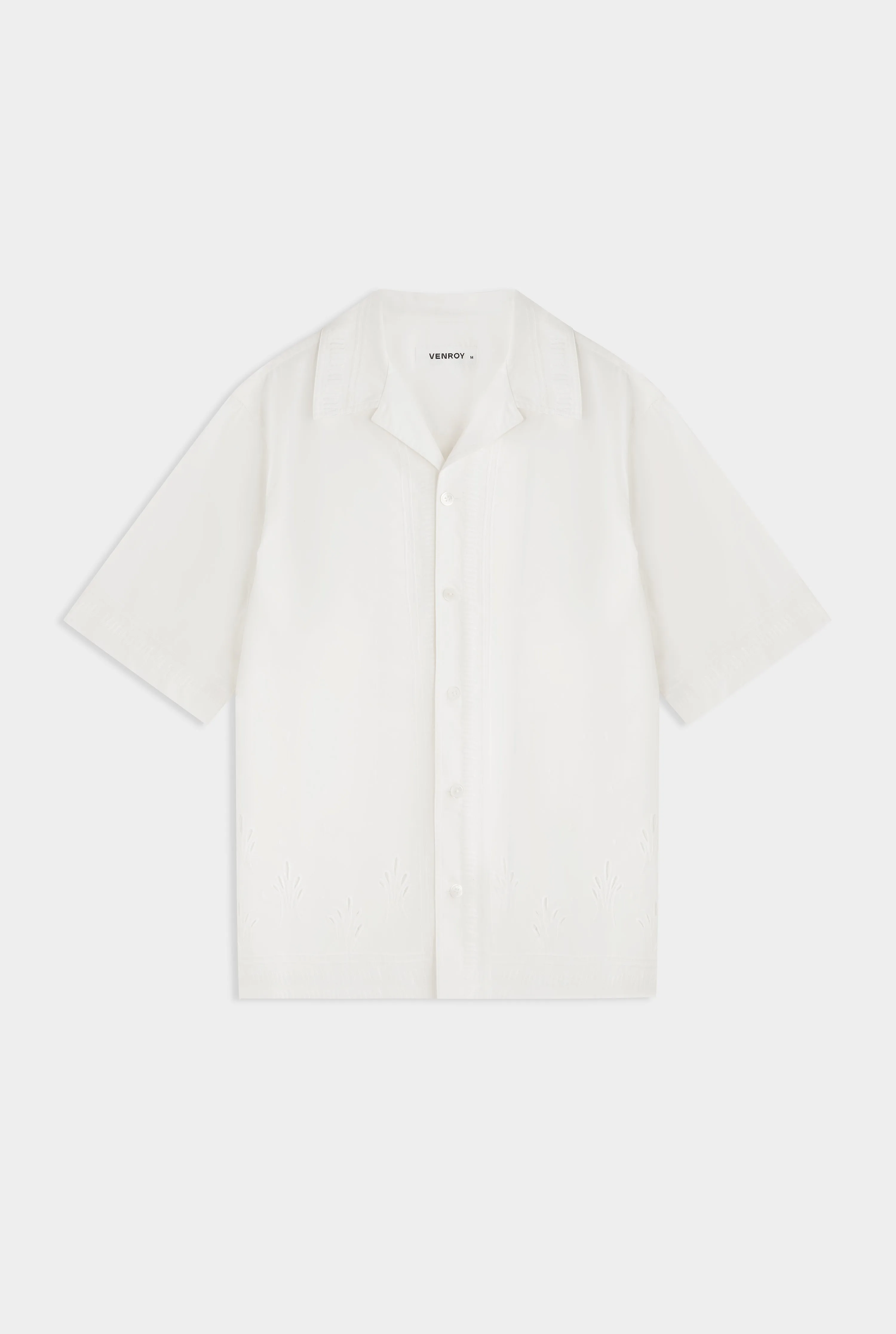 Embroidered Relaxed Cotton Camp Collar Shirt - Off White