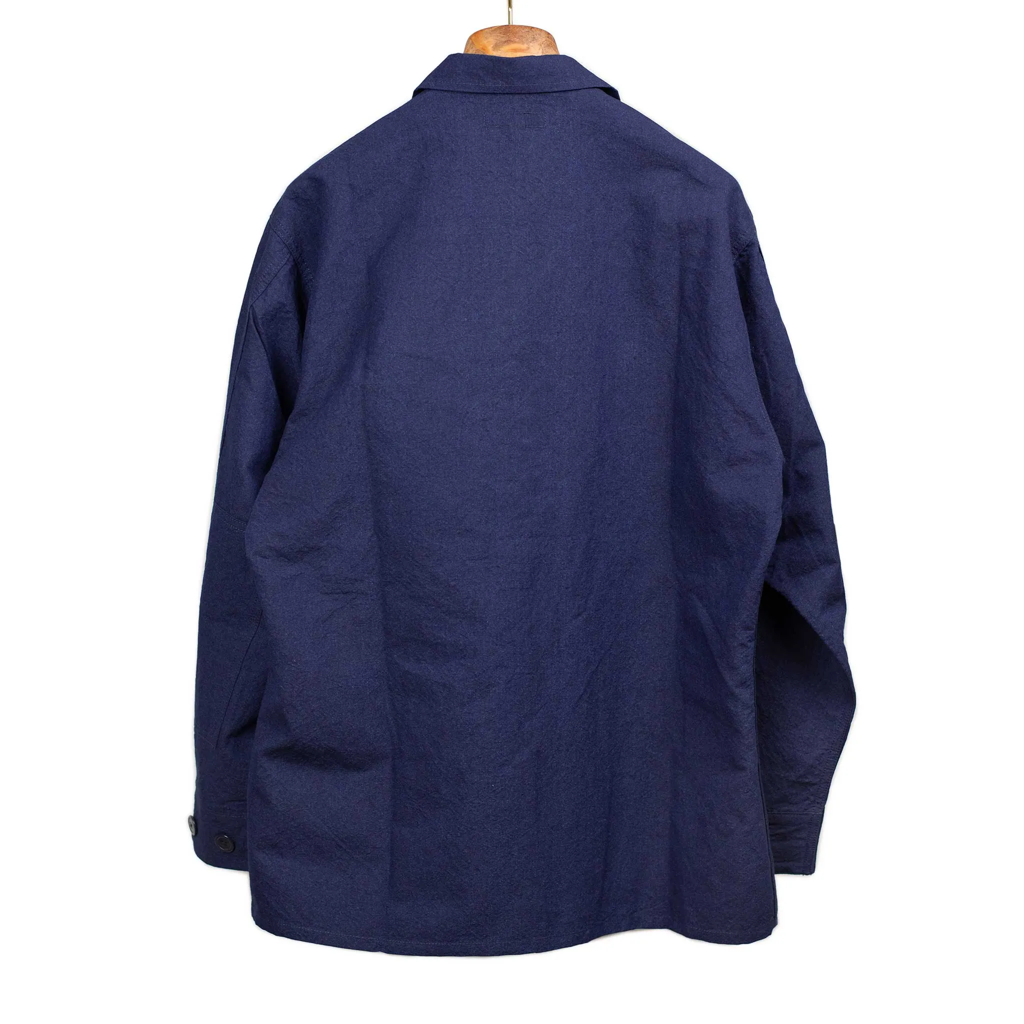 Field jacket in indigo dyed slubby cotton