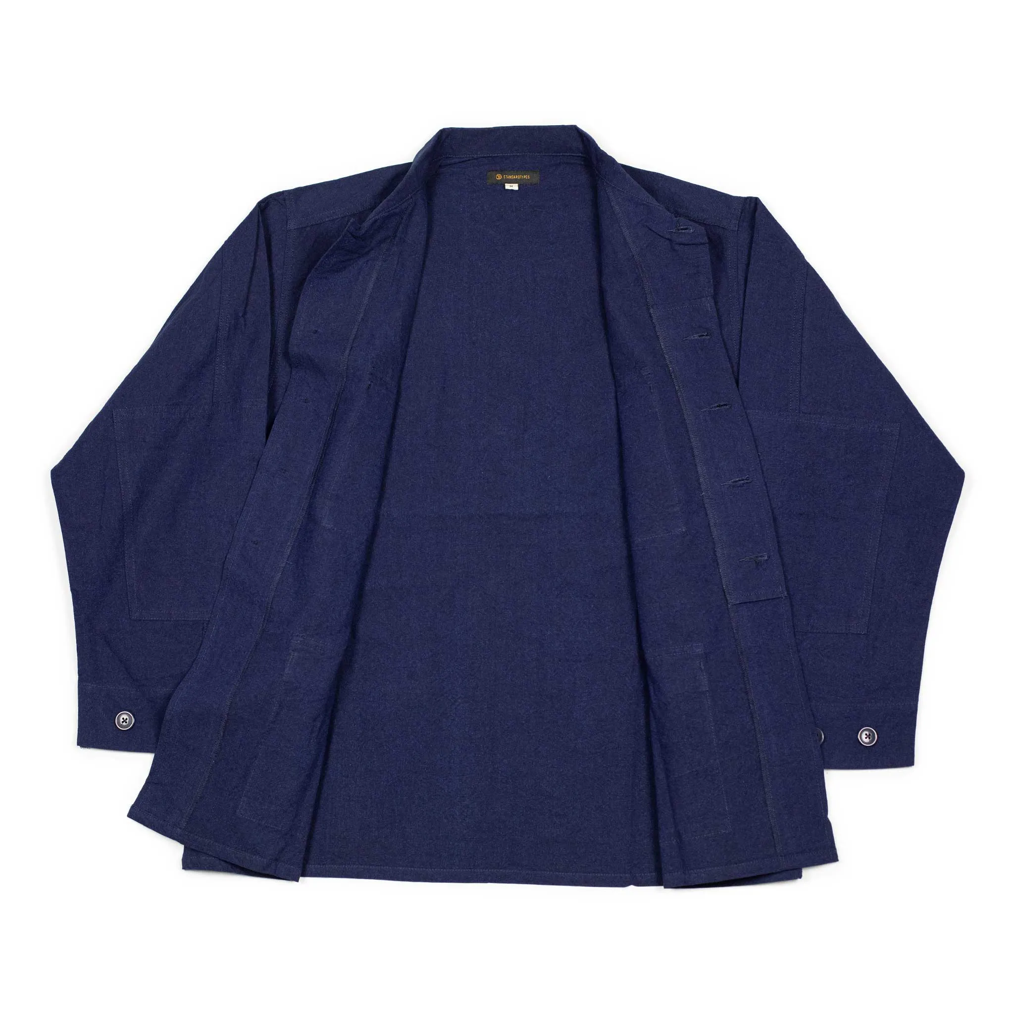 Field jacket in indigo dyed slubby cotton