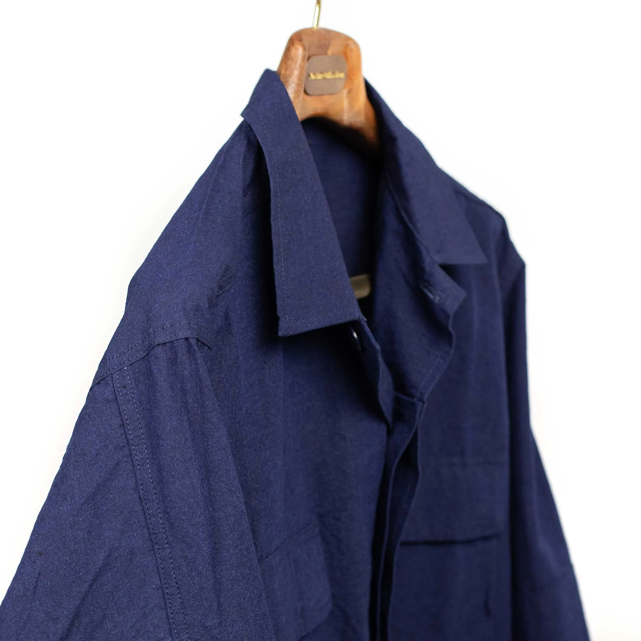 Field jacket in indigo dyed slubby cotton