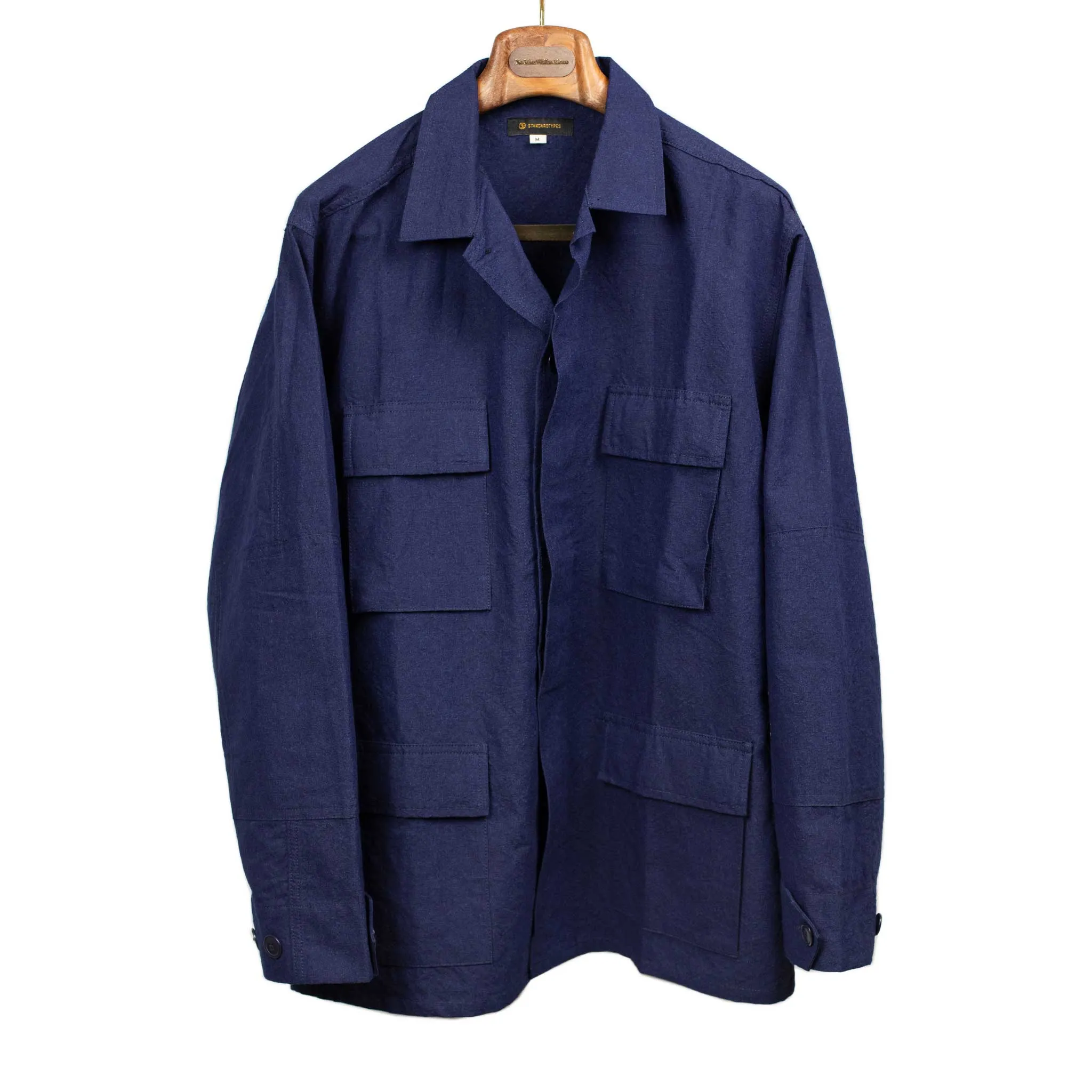 Field jacket in indigo dyed slubby cotton