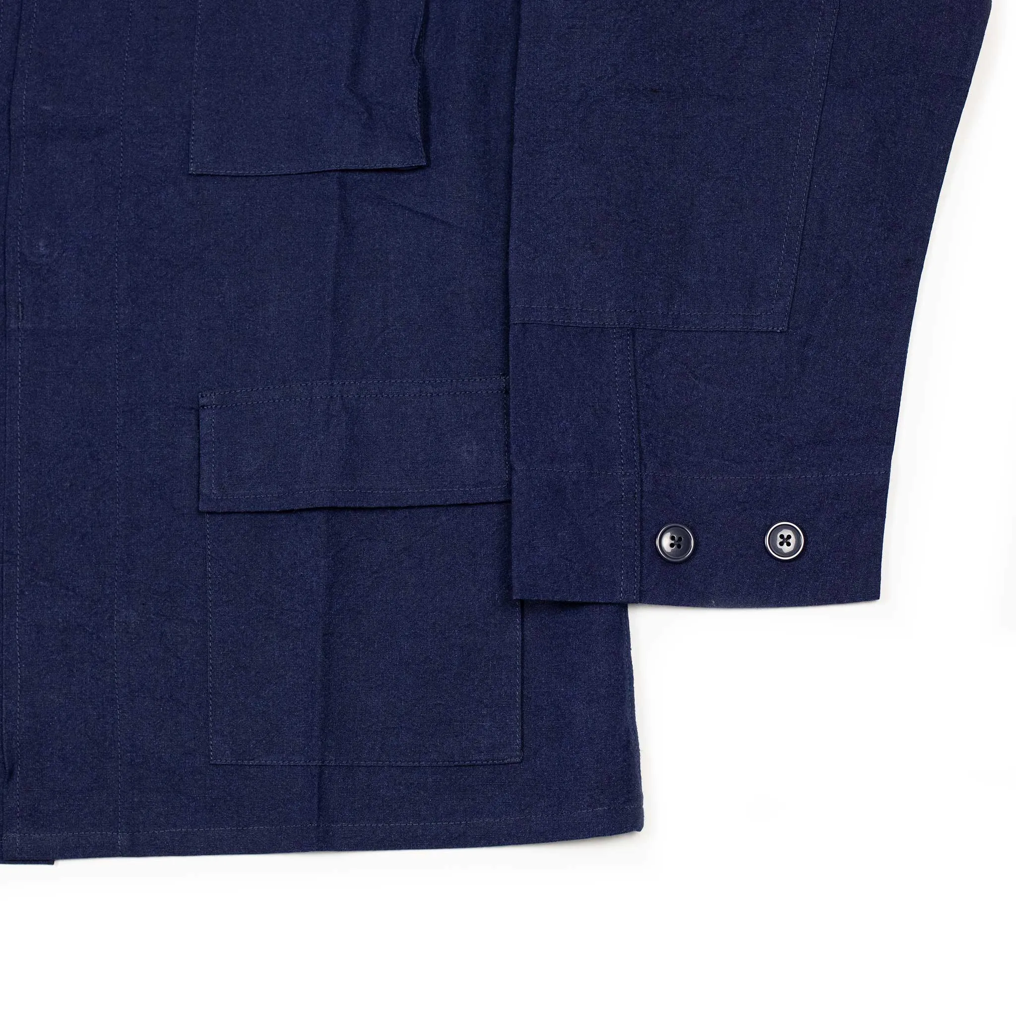 Field jacket in indigo dyed slubby cotton