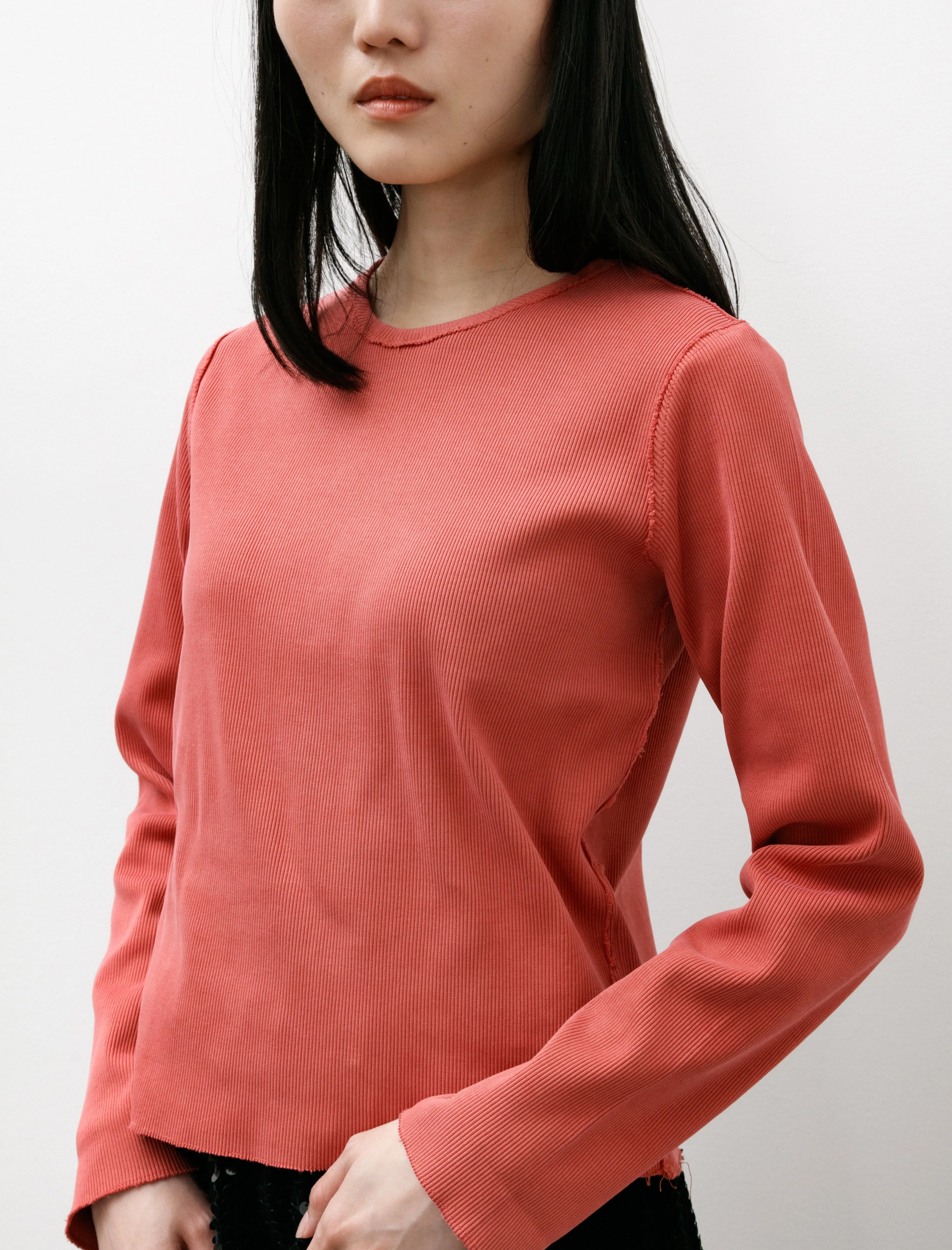 Fitted Rib T-Shirt LS Coral