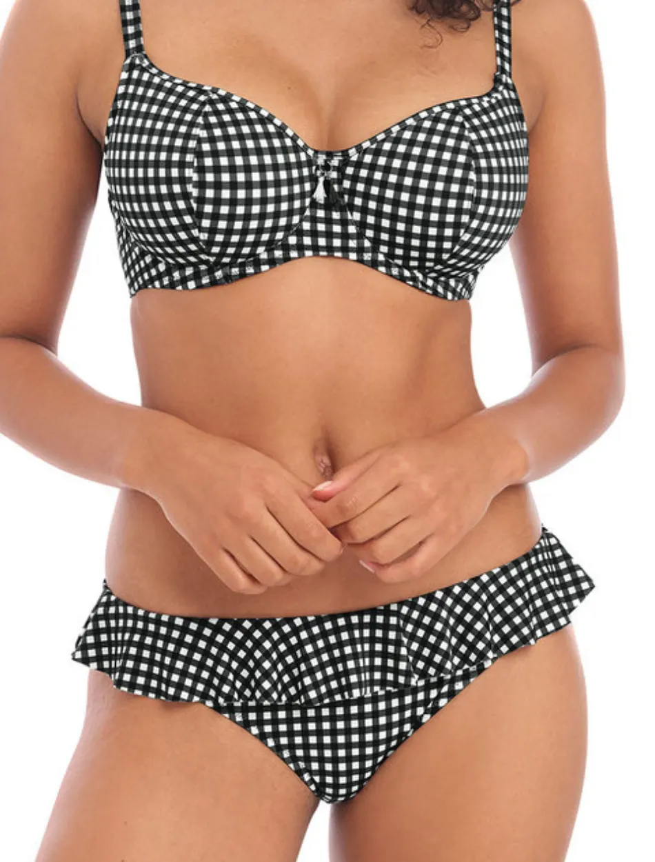 Freya Check In Italini With Frill Swim Bottom Black & White | Black Monochrome Bikini Briefs