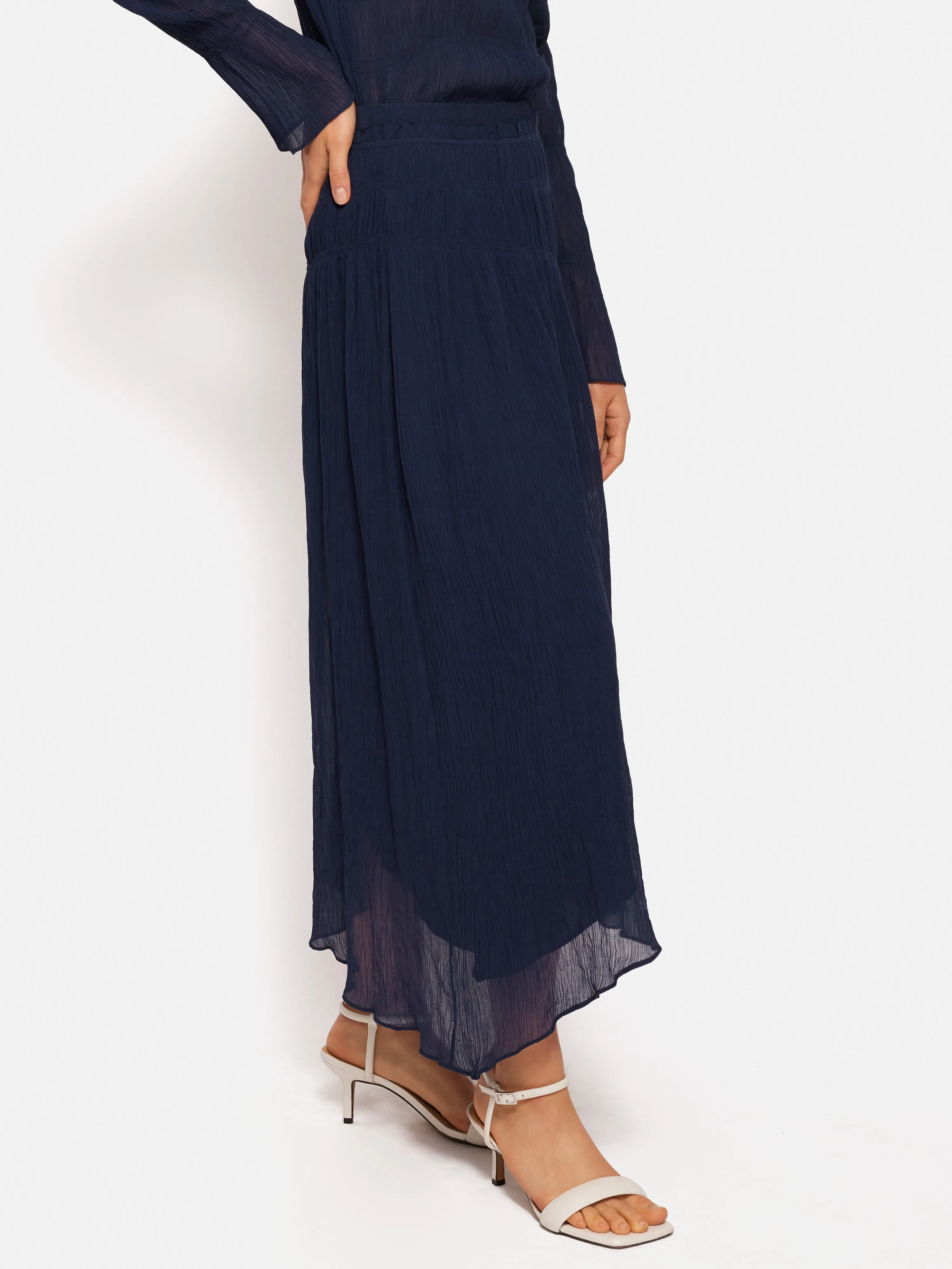 Gauze Viscose Ruched Skirt | Blue