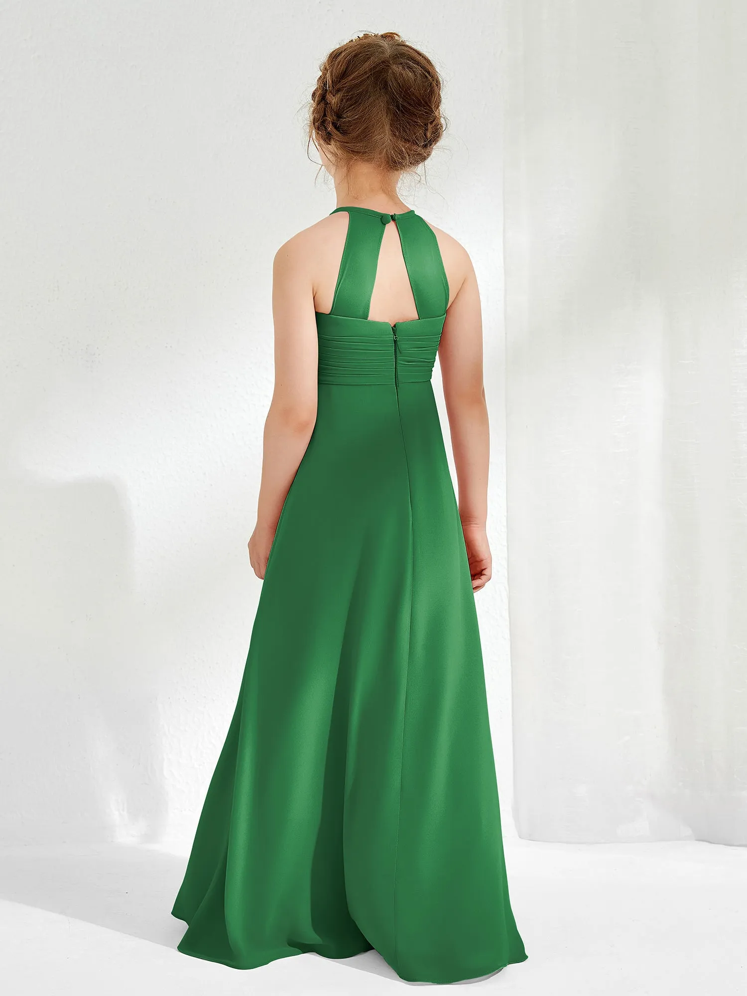 Halter Chiffon Junior Bridesmaid Dresses Emerald