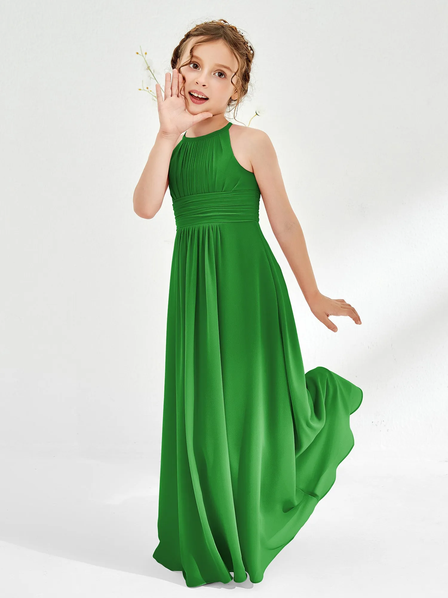 Halter Chiffon Junior Bridesmaid Dresses Green