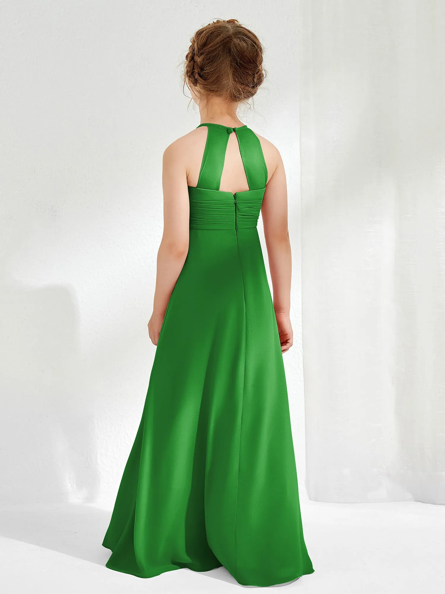 Halter Chiffon Junior Bridesmaid Dresses Green