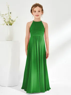 Halter Chiffon Junior Bridesmaid Dresses Green