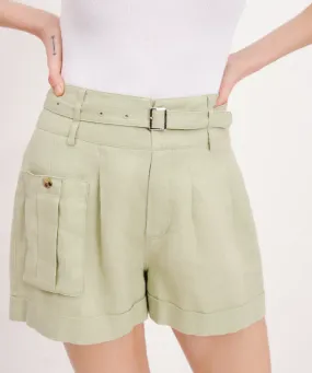 Heavyweight Linen High Waisted Shorts - Morning Mist