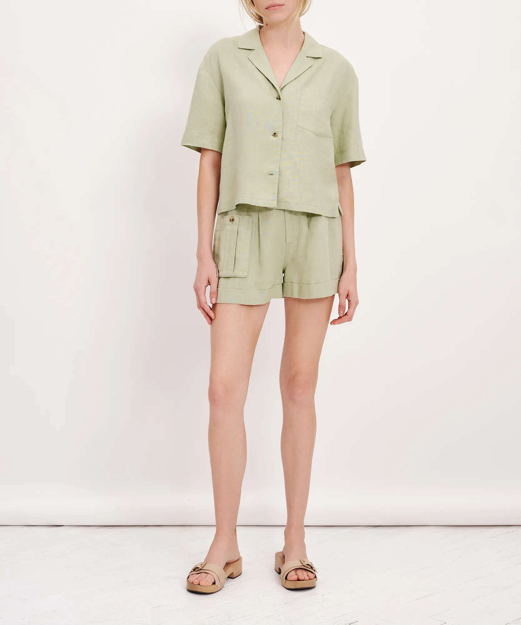 Heavyweight Linen High Waisted Shorts - Morning Mist