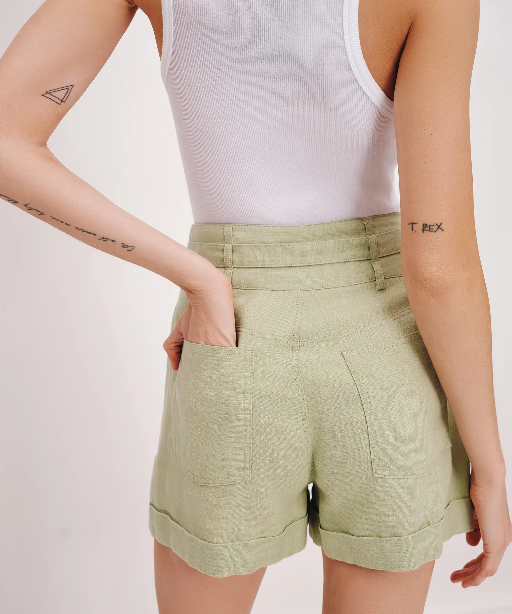 Heavyweight Linen High Waisted Shorts - Morning Mist