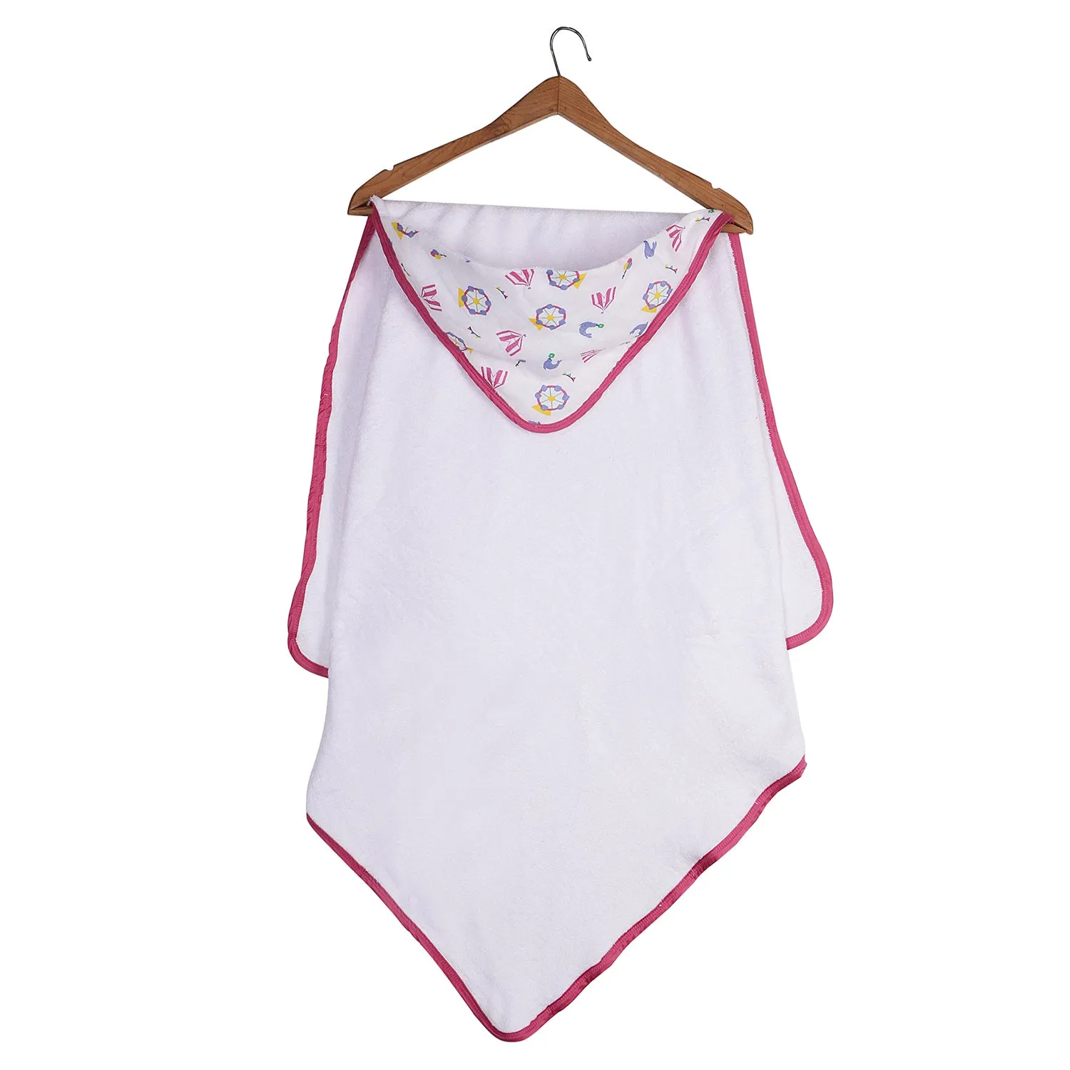 Infant Hooded Towel Wrap - Carnival Print White/Pink