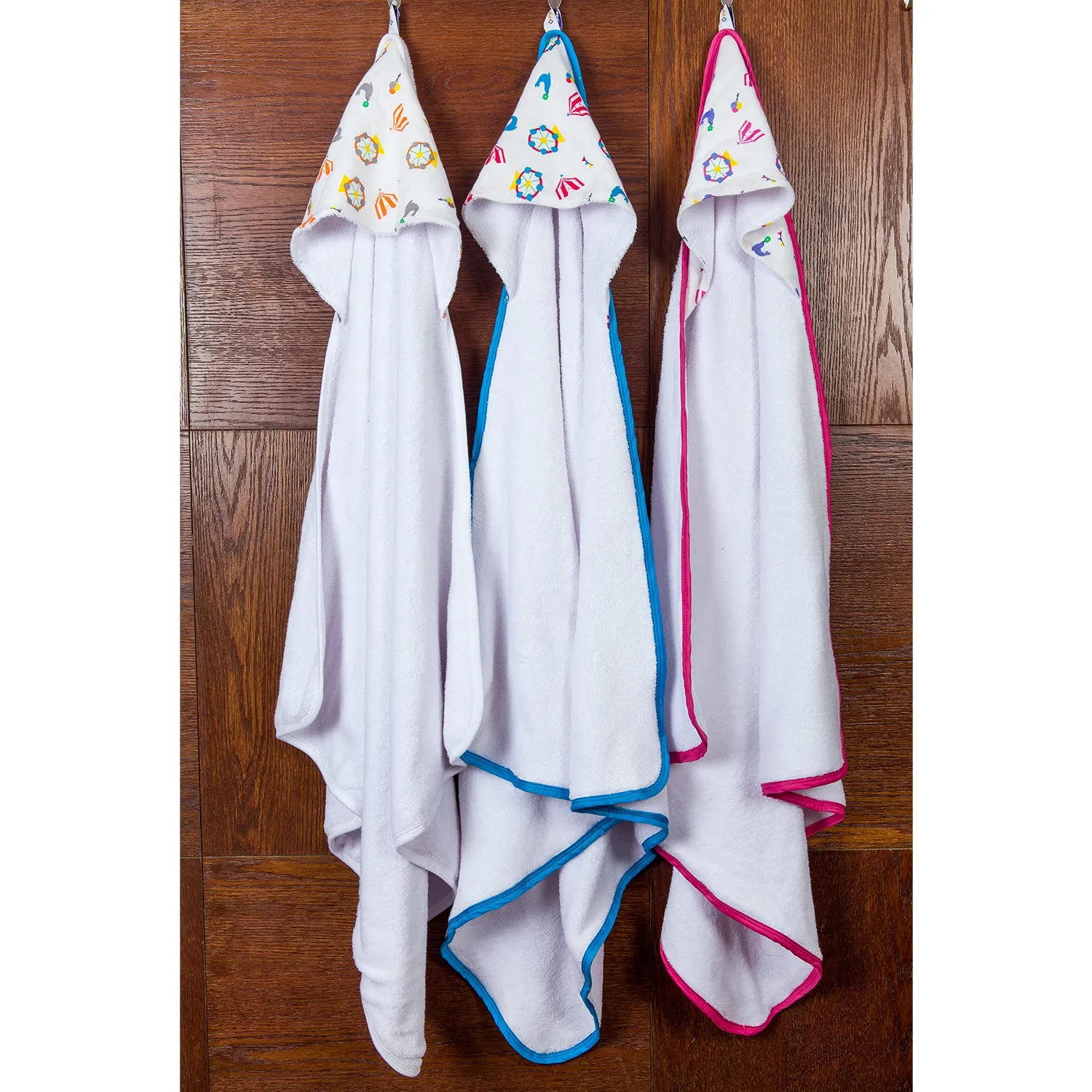 Infant Hooded Towel Wrap - Carnival Print White/Pink