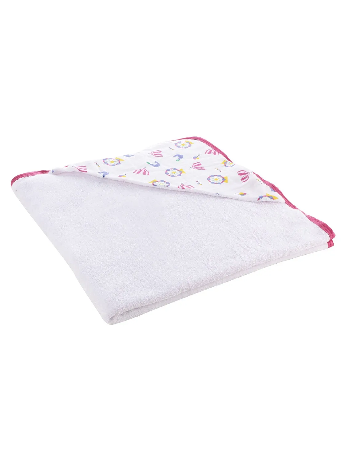 Infant Hooded Towel Wrap - Carnival Print White/Pink