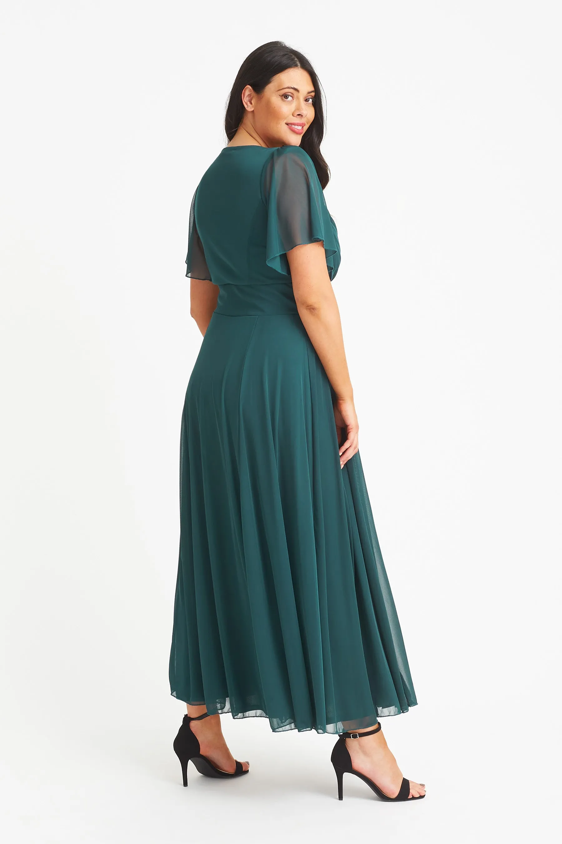 Kemi Dark Green Bolero Wrap Bodice Maxi Gown