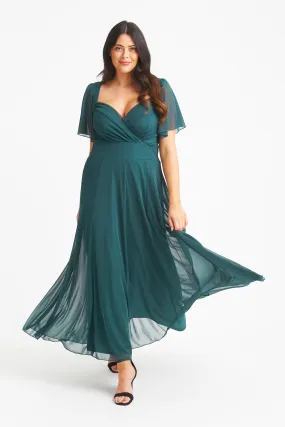 Kemi Dark Green Bolero Wrap Bodice Maxi Gown