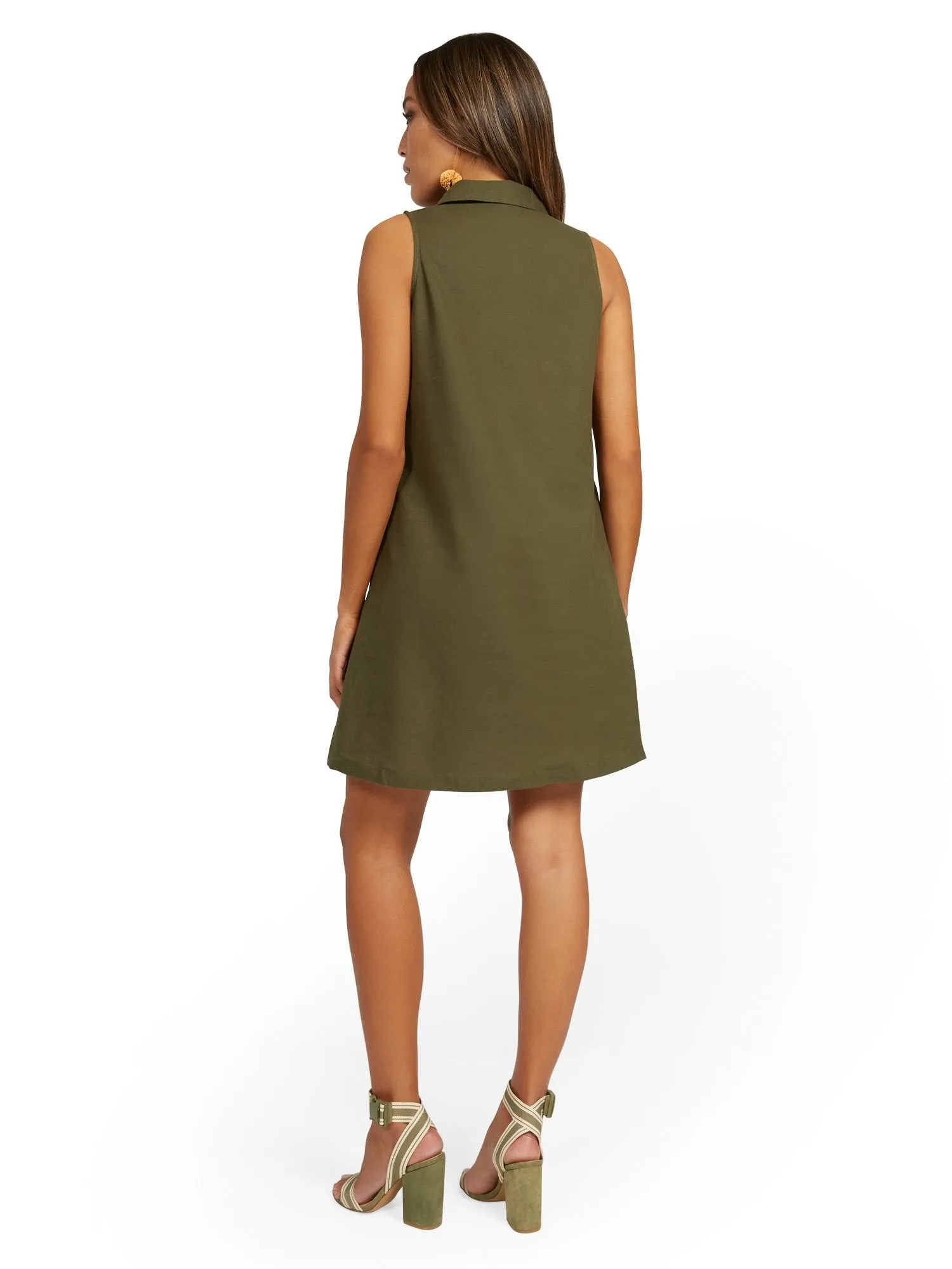 Linen-Blend Split-Neck Tank Dress