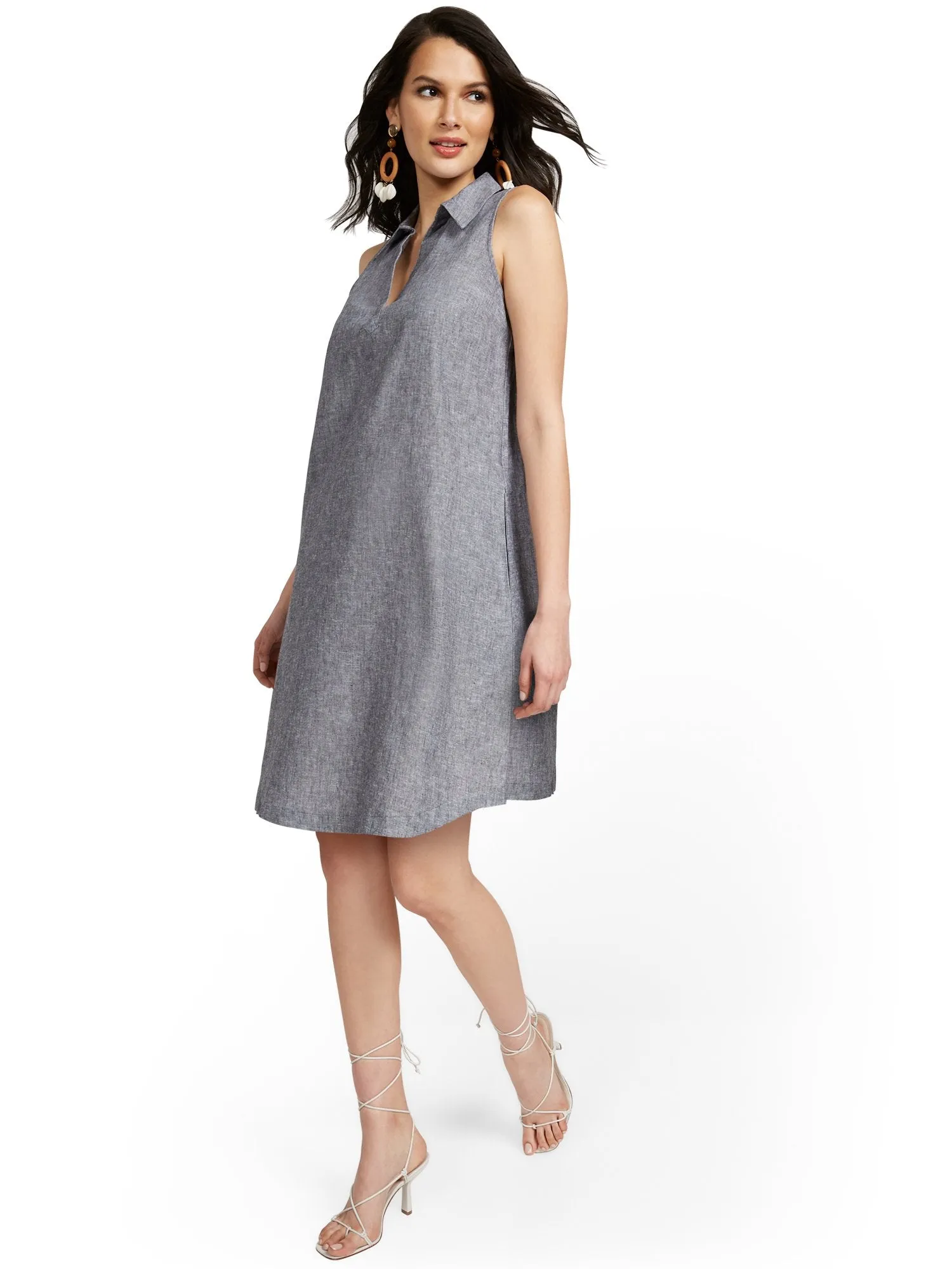 Linen-Blend Split-Neck Tank Dress