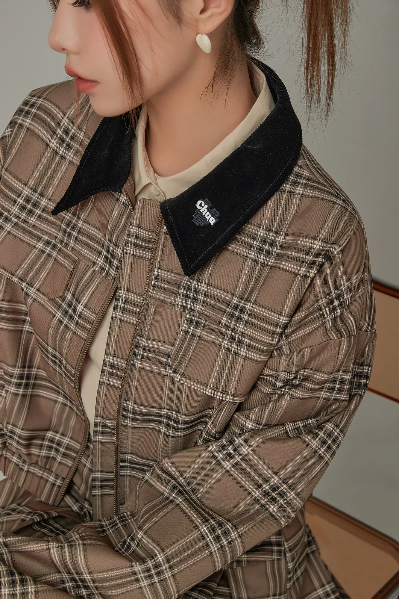 Logo Collar Check Boxy Jacket